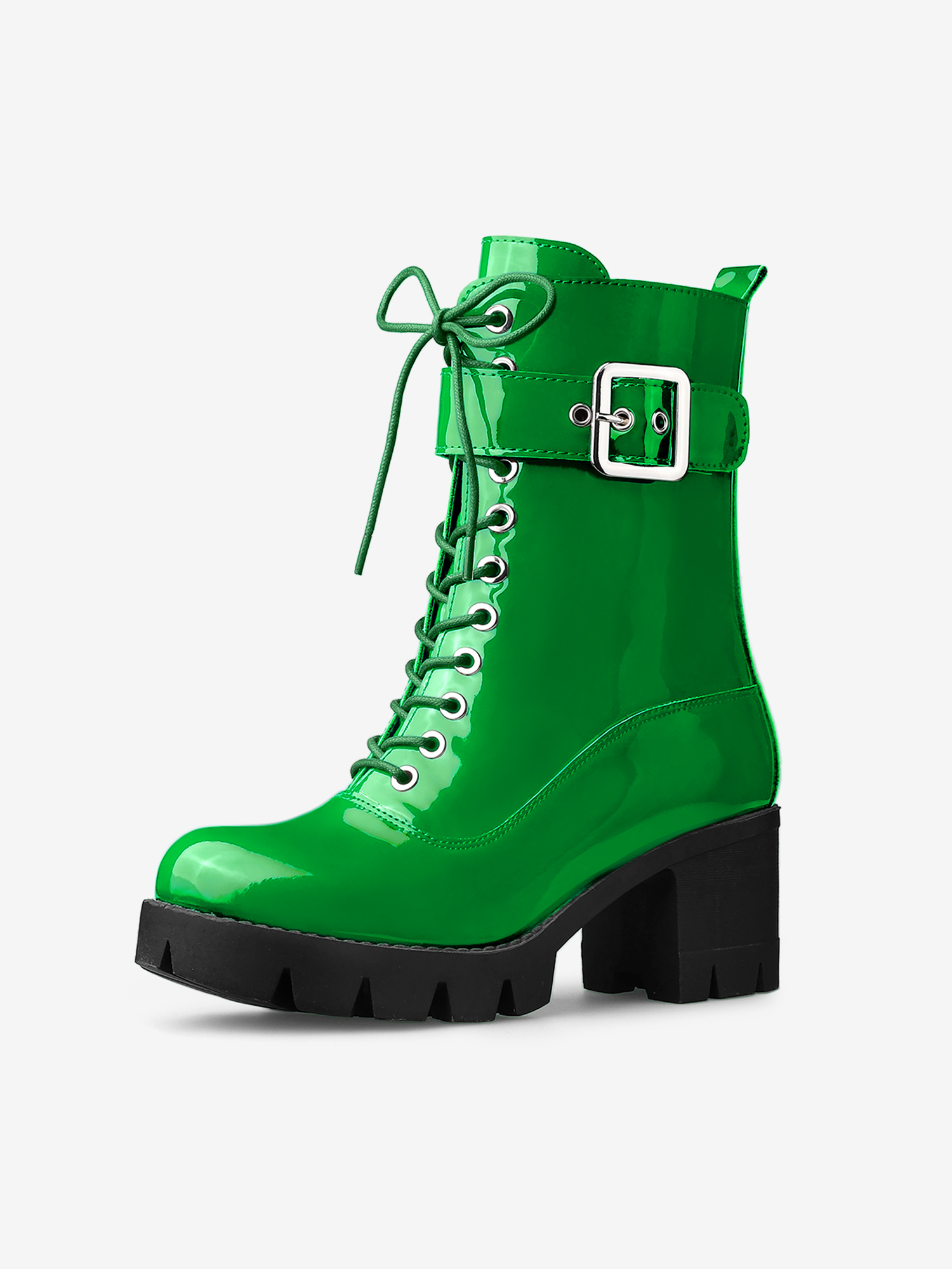 Zip Platform Chunky Heel Combat Boots Green/8.5