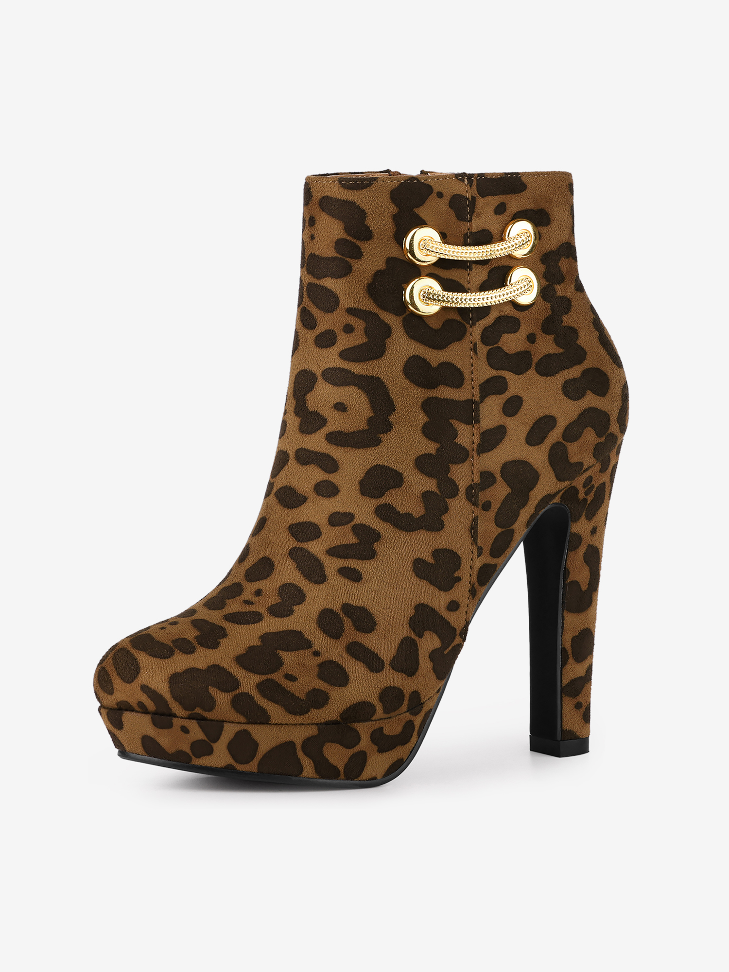 Round Toe Chunky High Heel Platform Ankle Boots Leopard/7