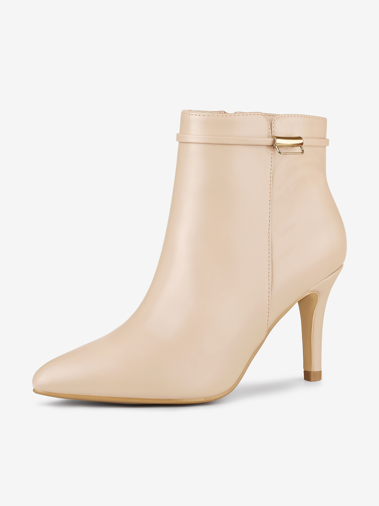 Stiletto Heel Pointed Toe Side Zipper Faux Leather Ankle Boots Beige2/6.5