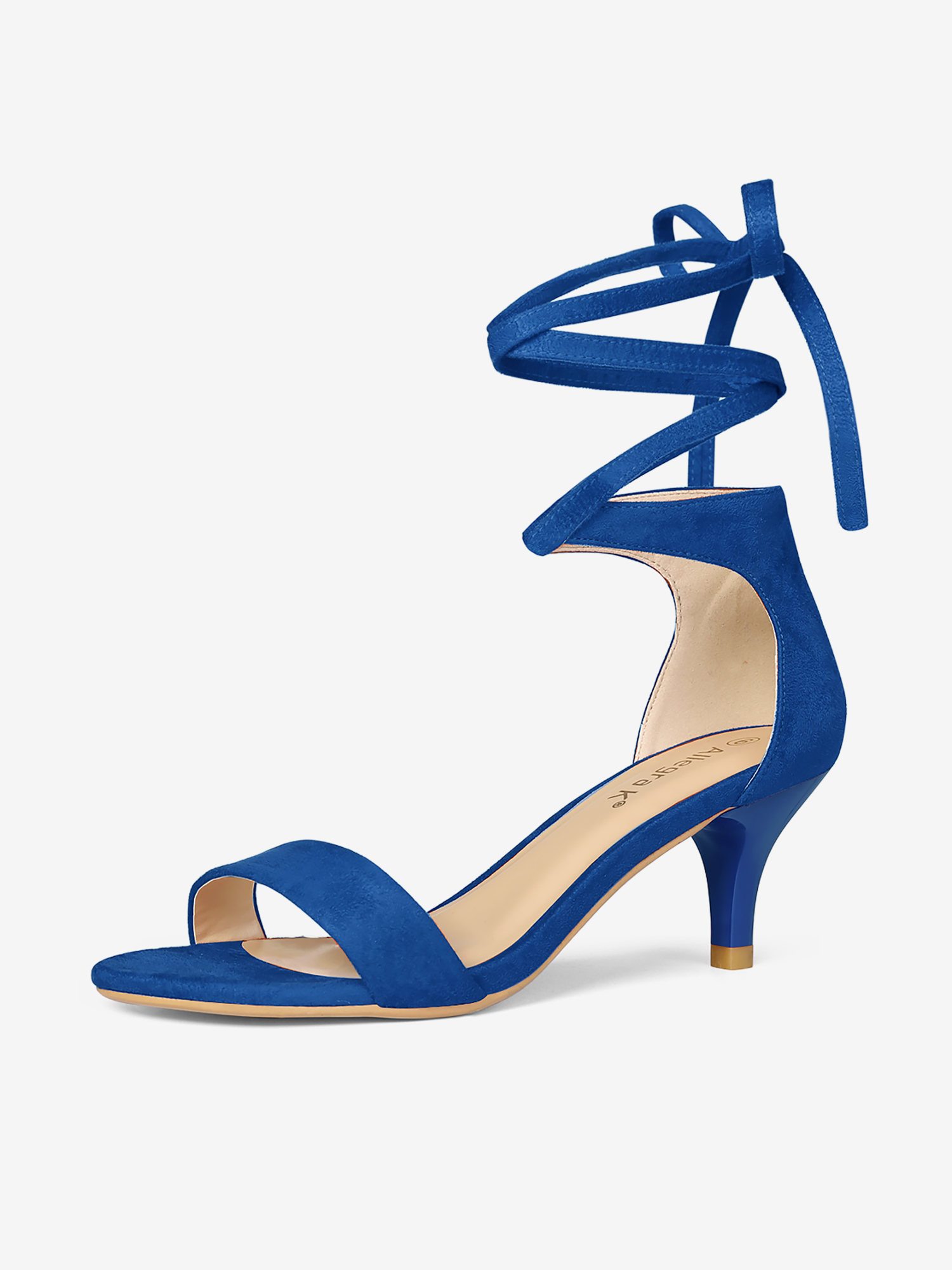 Faux Suede Open Toe Kitten Heel Lace Up Sandals Dark Blue/9