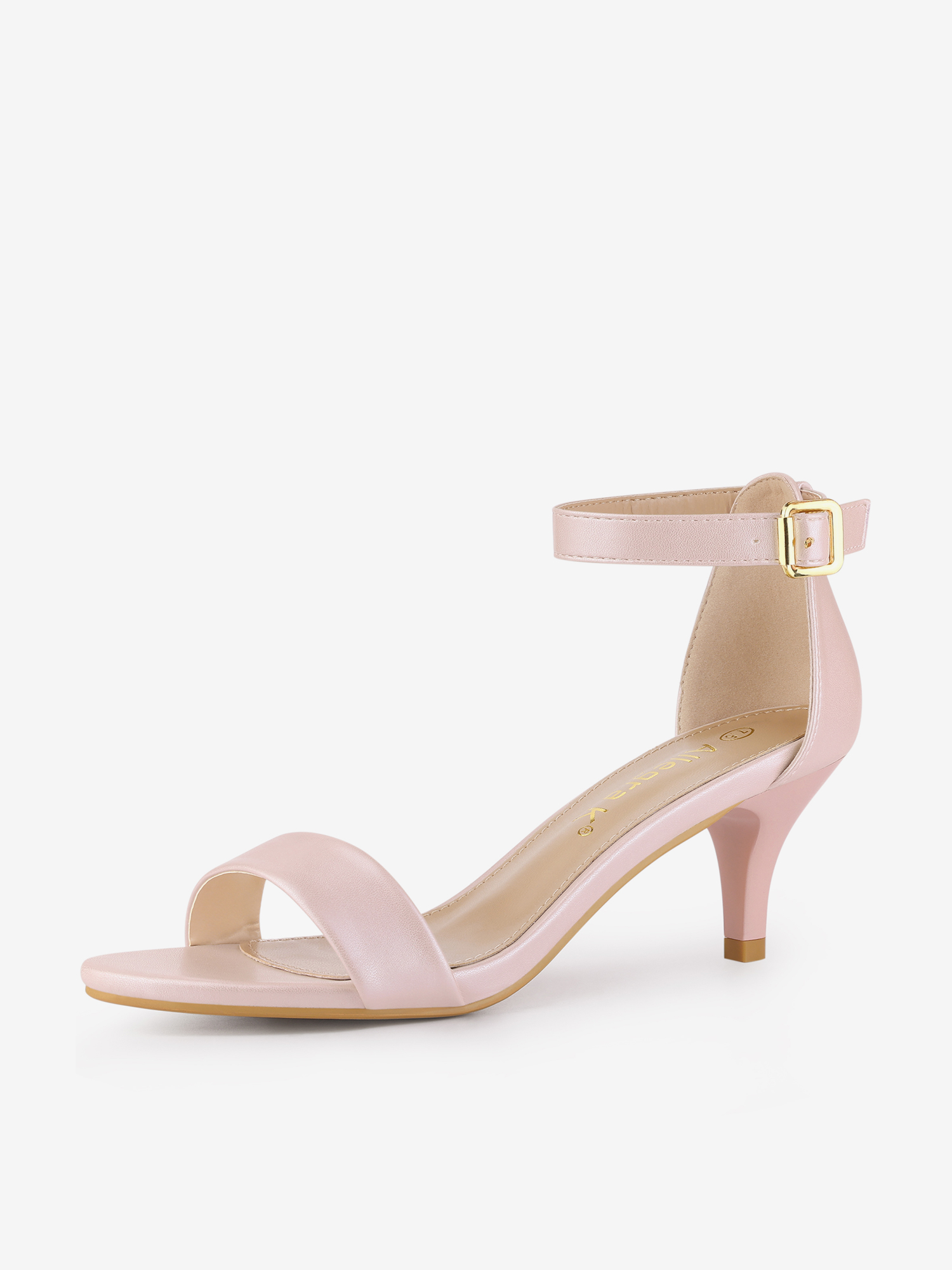 Faux Leather Open Toe Ankle Strap Kitten Heel Sandals Pink/10