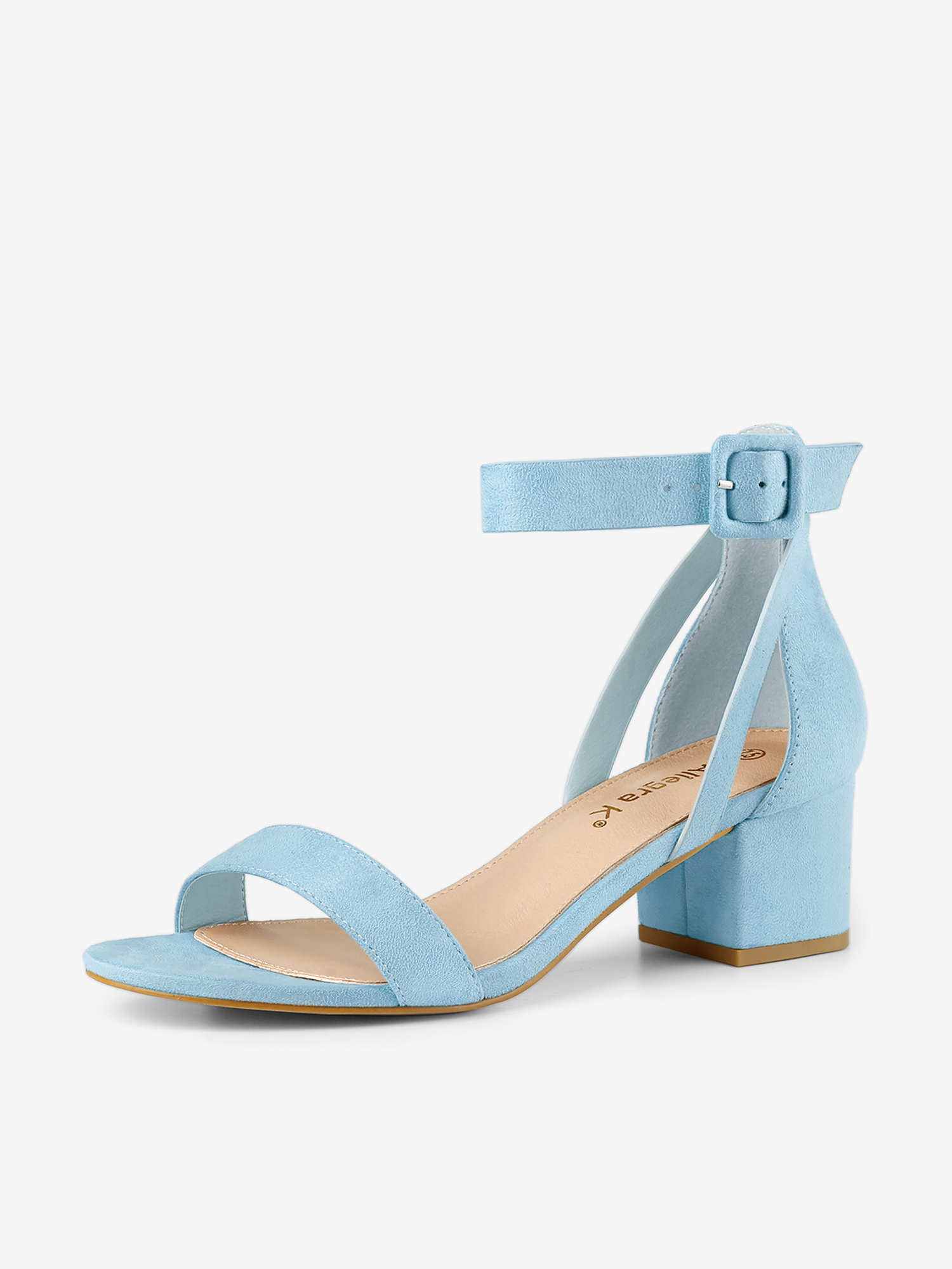 Ankle Strap Faux Suede Block Low Heel Sandals Sky Blue/8