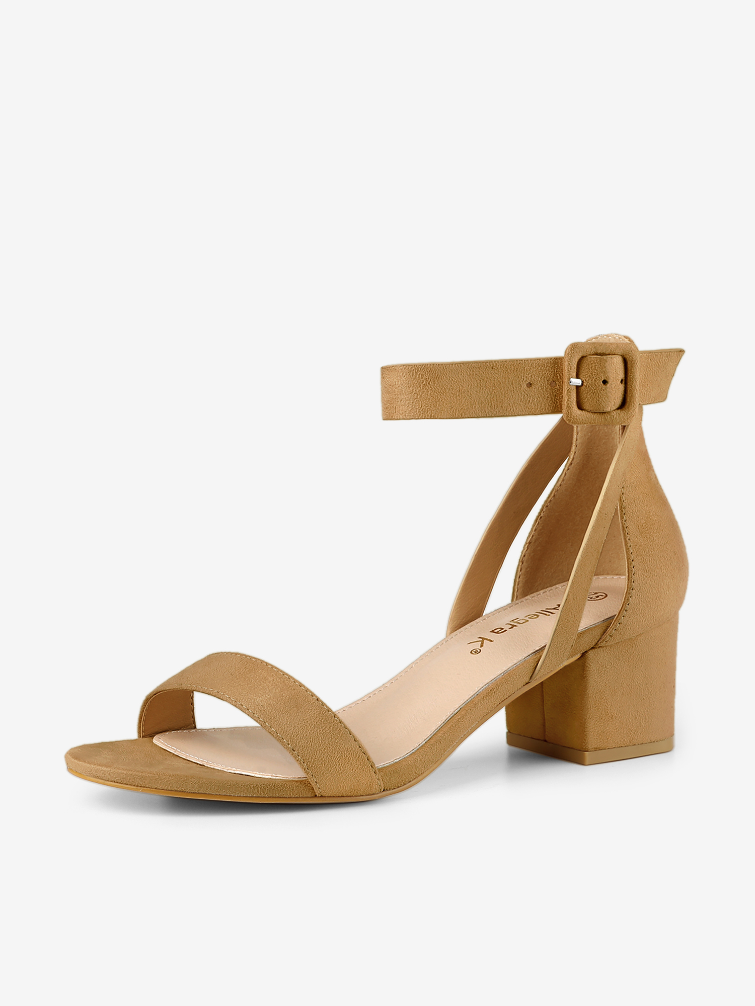 Faux Suede Ankle Strap Block Low Heel Sandals Khaki/8
