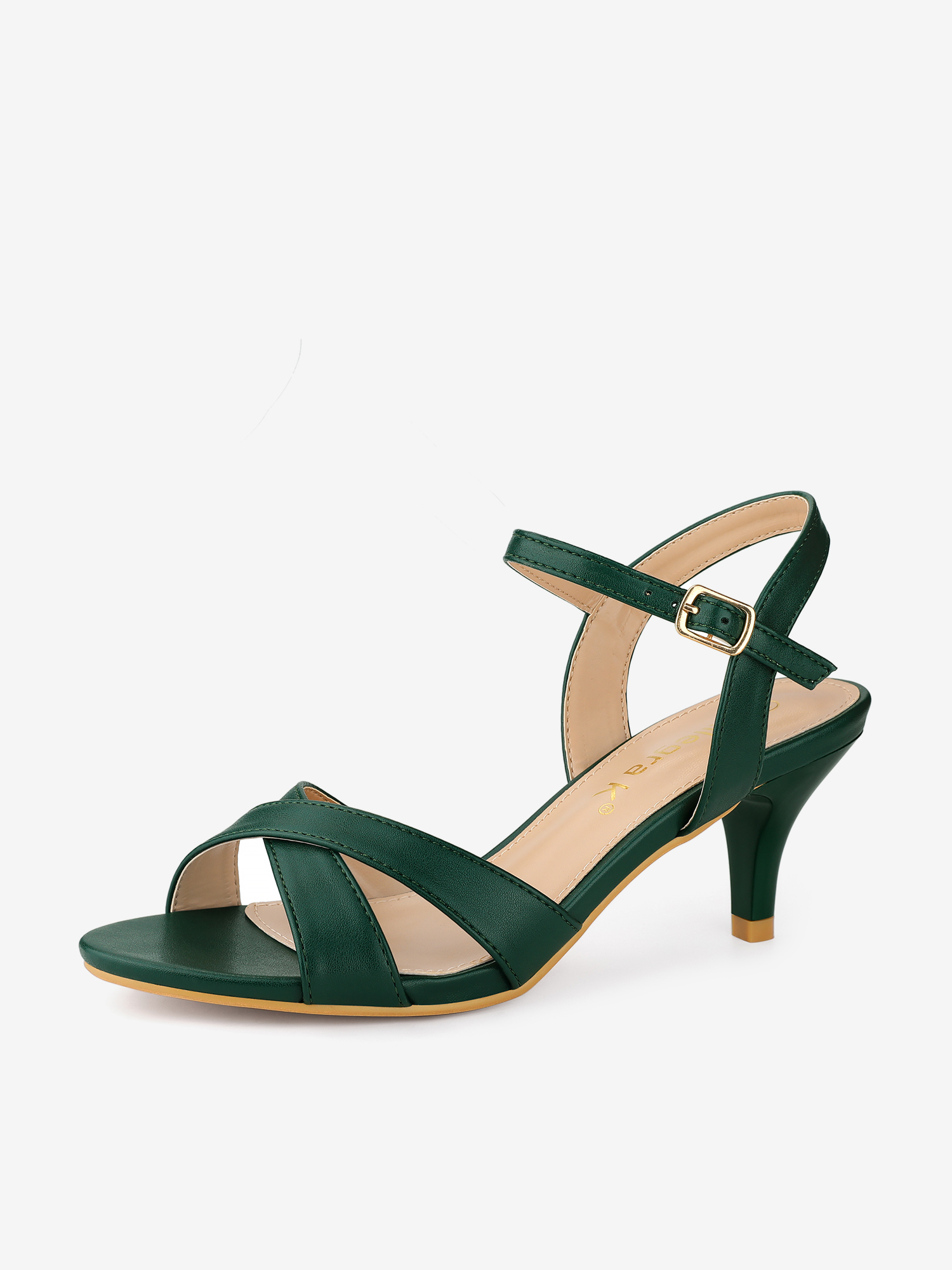 Cross Straps Open Toe Kitten Heel Sandals Dark Green/8.5