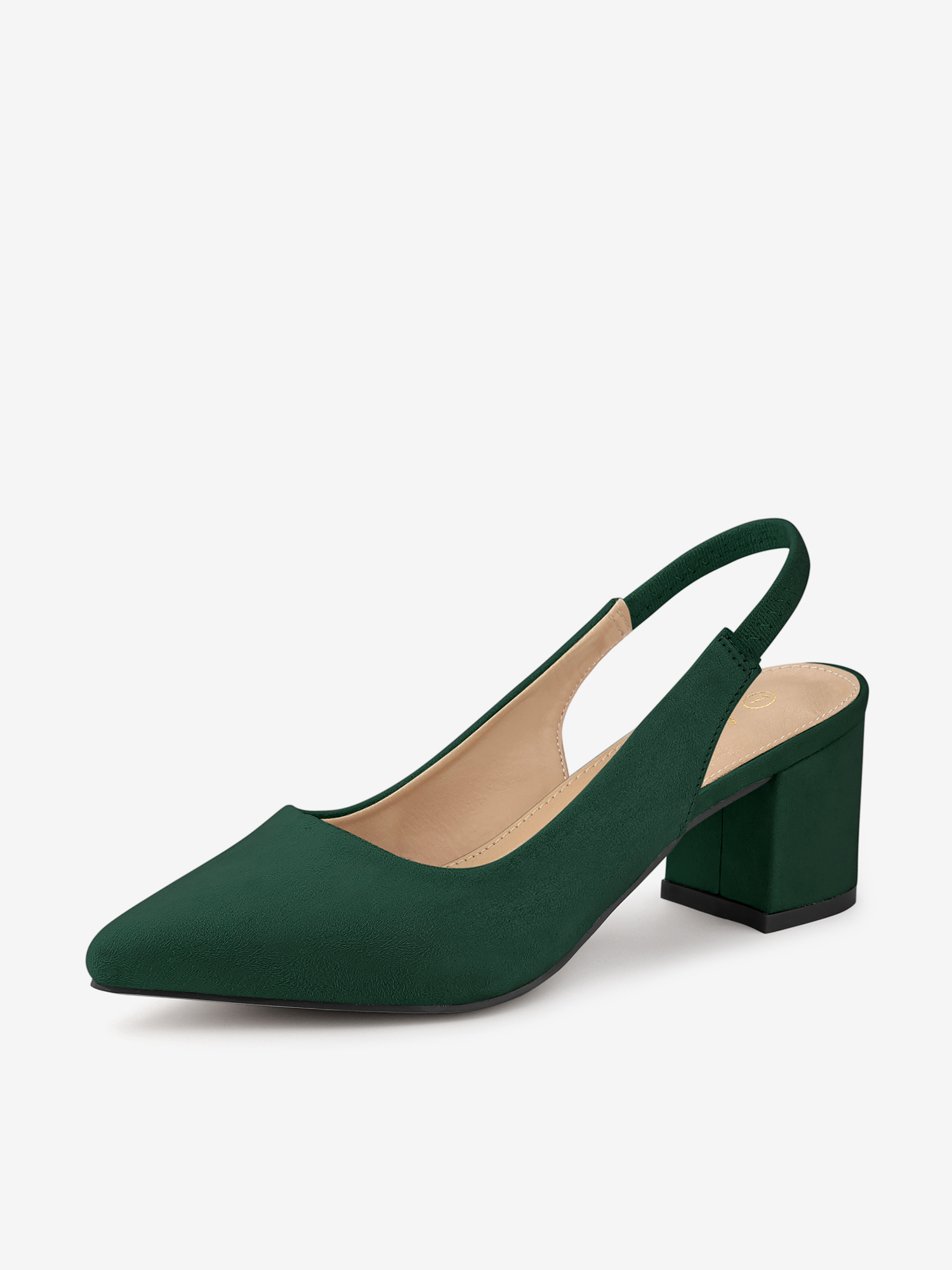 Faux Suede Pointed Toe Block Heel Slingback Pumps Green/9