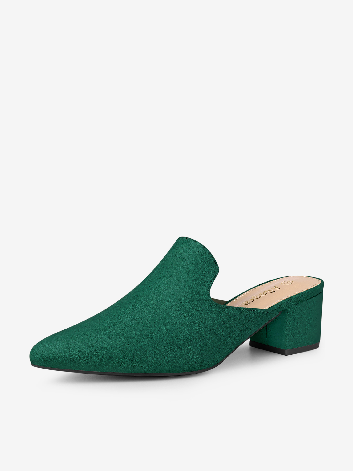 Women's Slip on Pointed Toe Chunky Heels Slide Mules Green/9