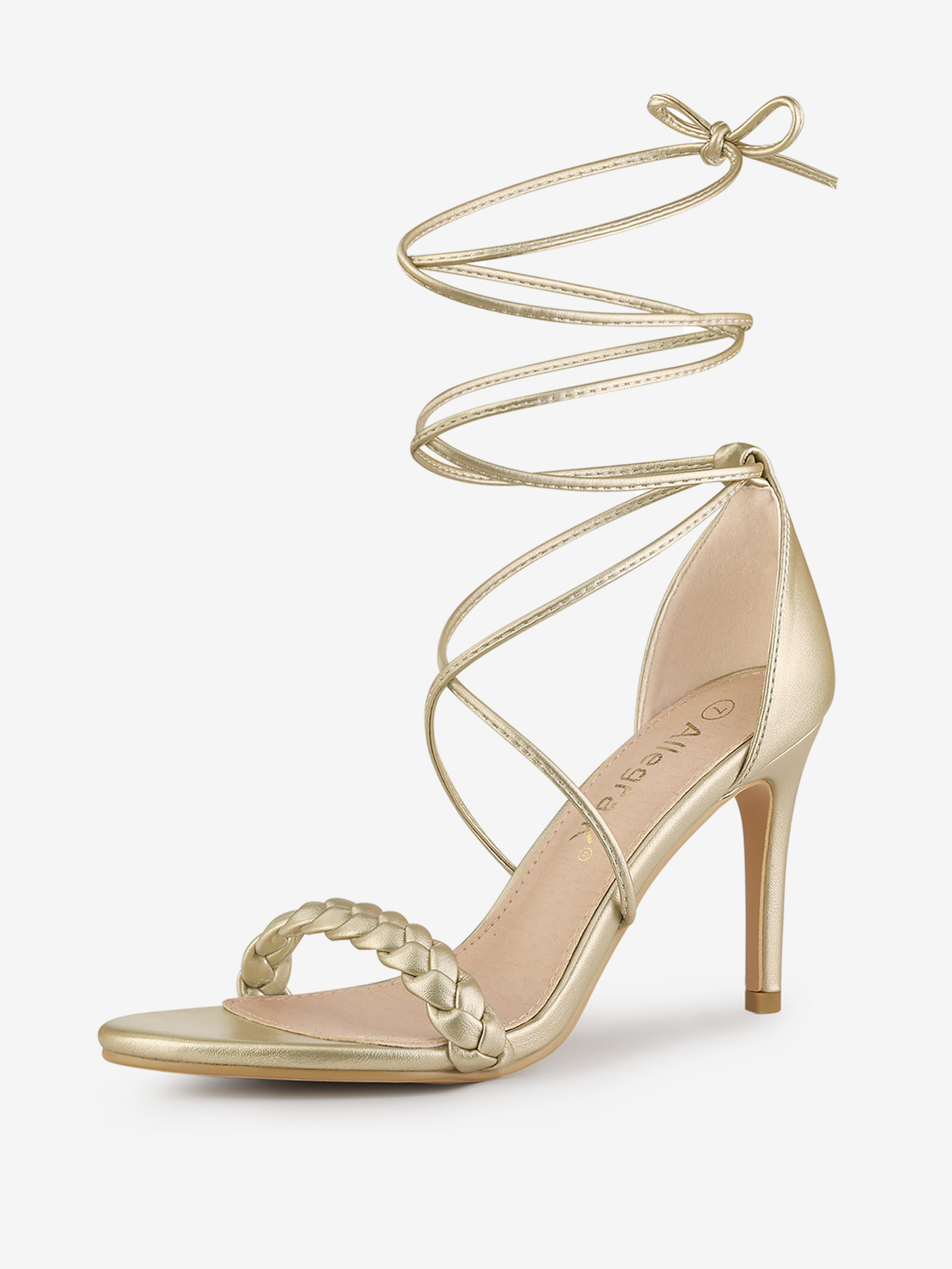 Woven Strap Lace Up Strappy Stiletto Heel Sandals Gold/10