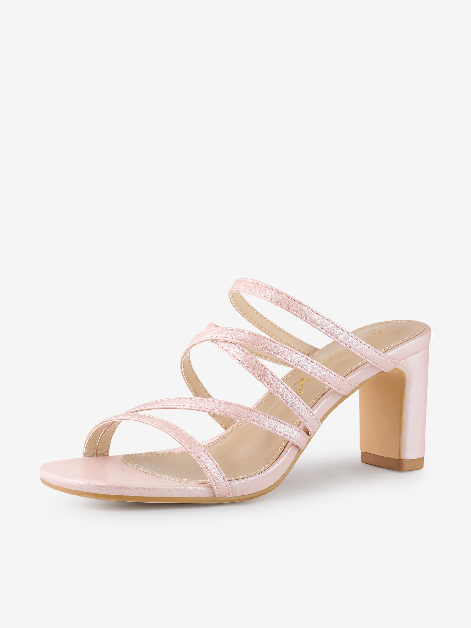 Open Toe Crisscross Strap Strappy Block Slide Heel Sandals Bling Pink/8.5