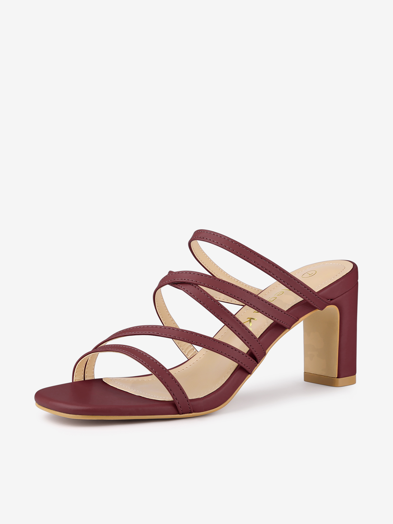 Open Toe Crisscross Strap Strappy Block Slide Heel Sandals Burgundy/7