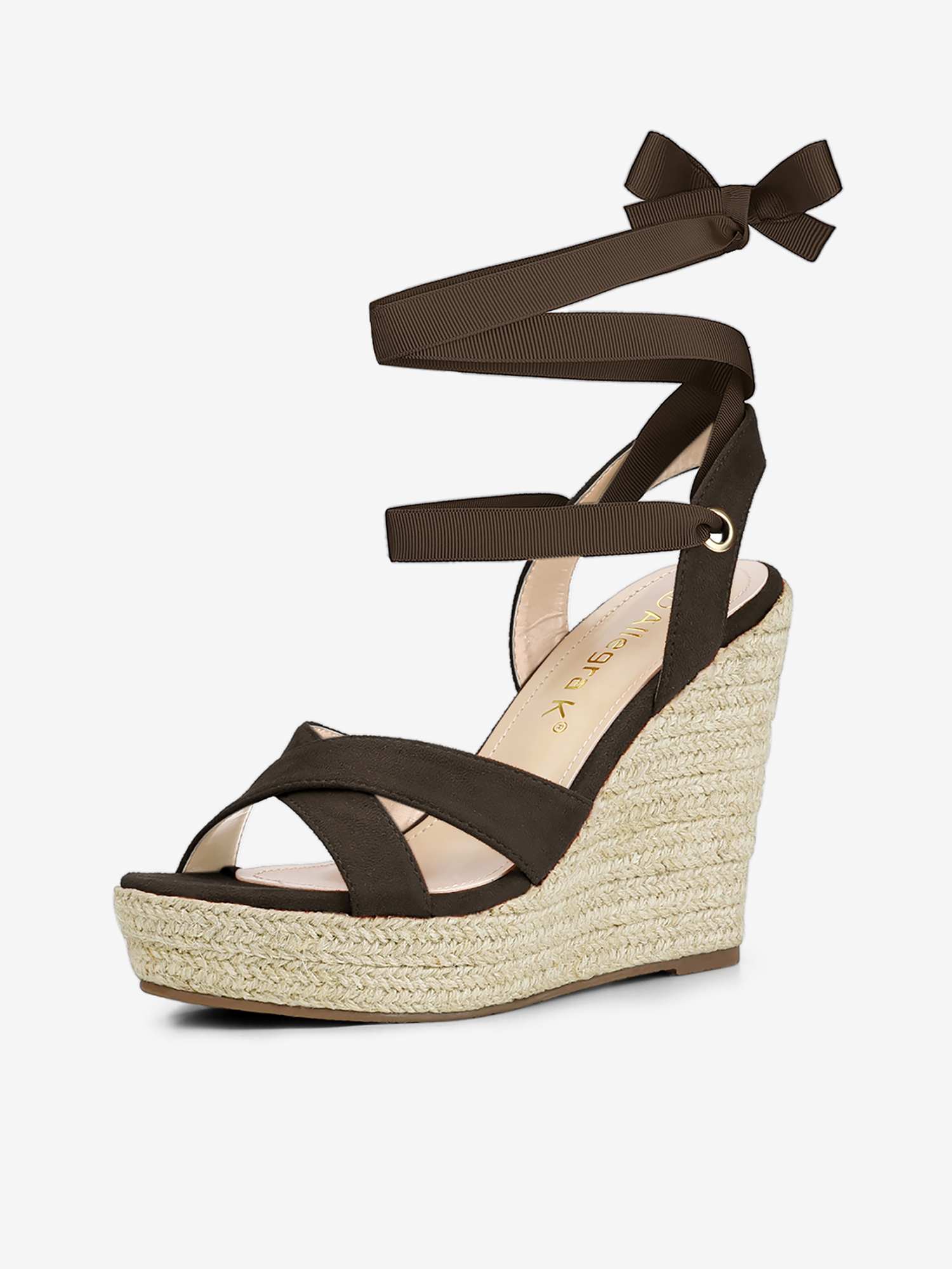 Espadrille Platform Lace Up Wedges Sandals Coffee/7