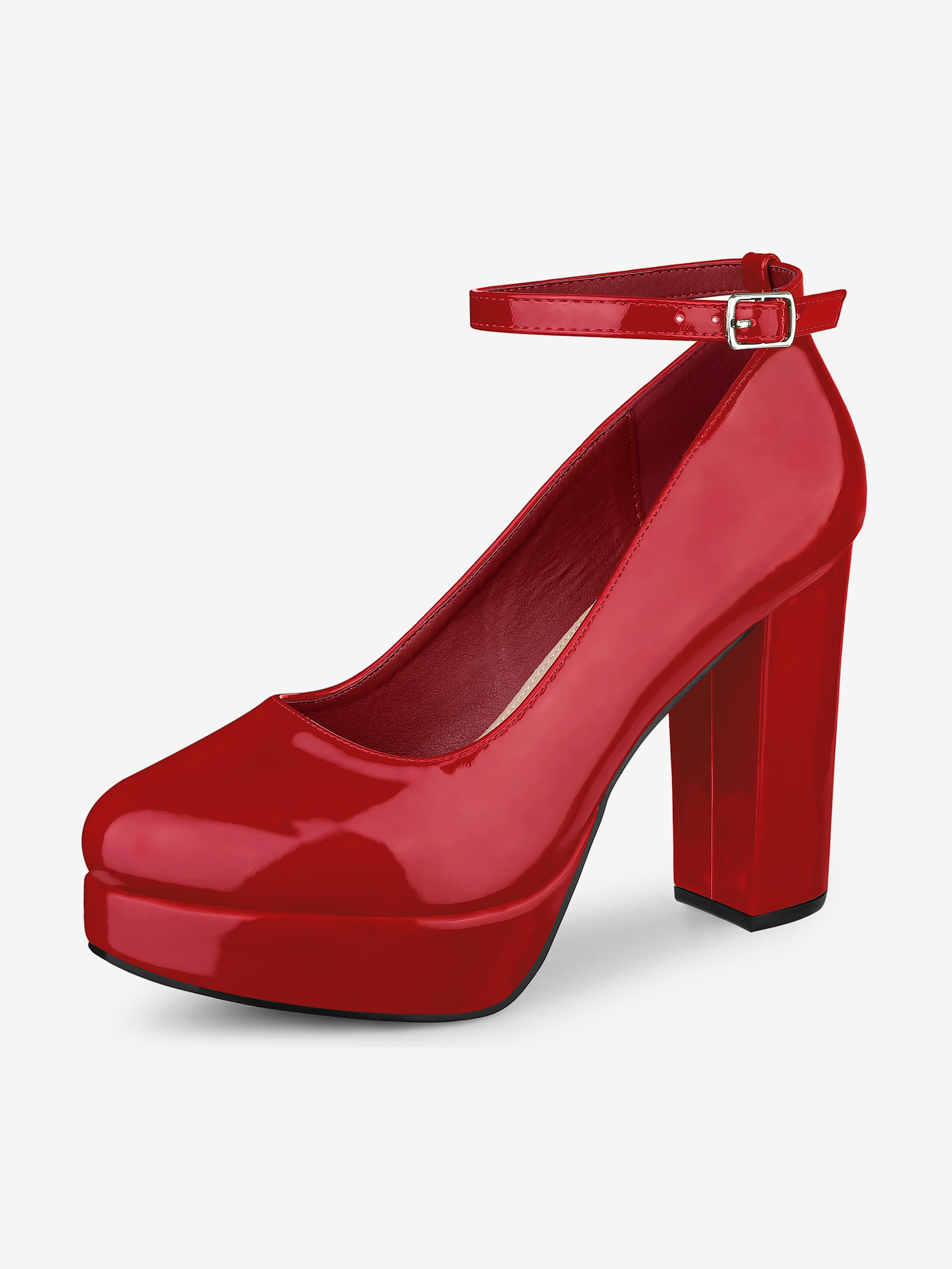 Platform Ankle Strap Chunky Heel Mary Janes Pumps Red/7