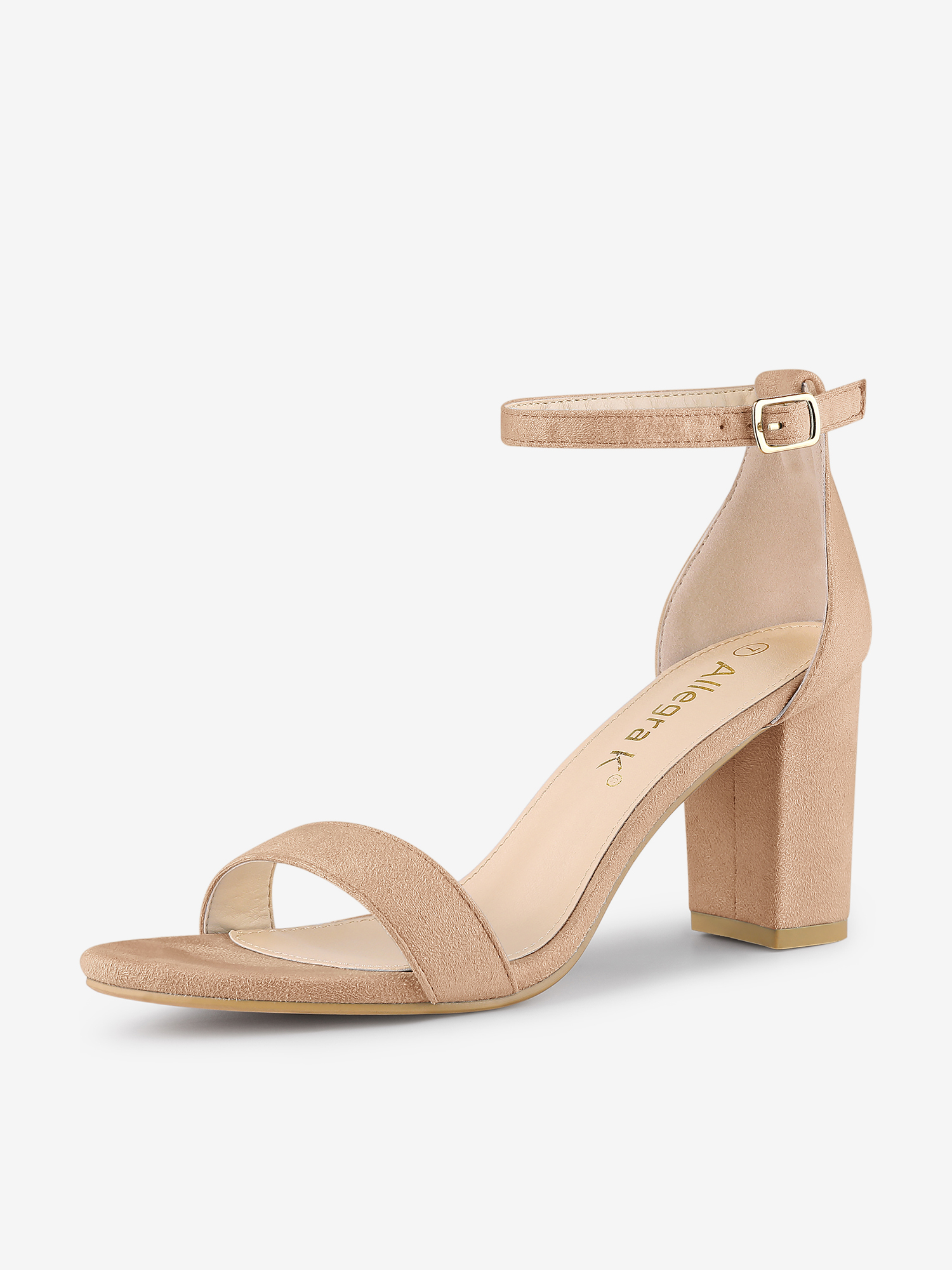 Women's Buckle Ankle Strap High Chunky Heels Sandals Nude/8.5