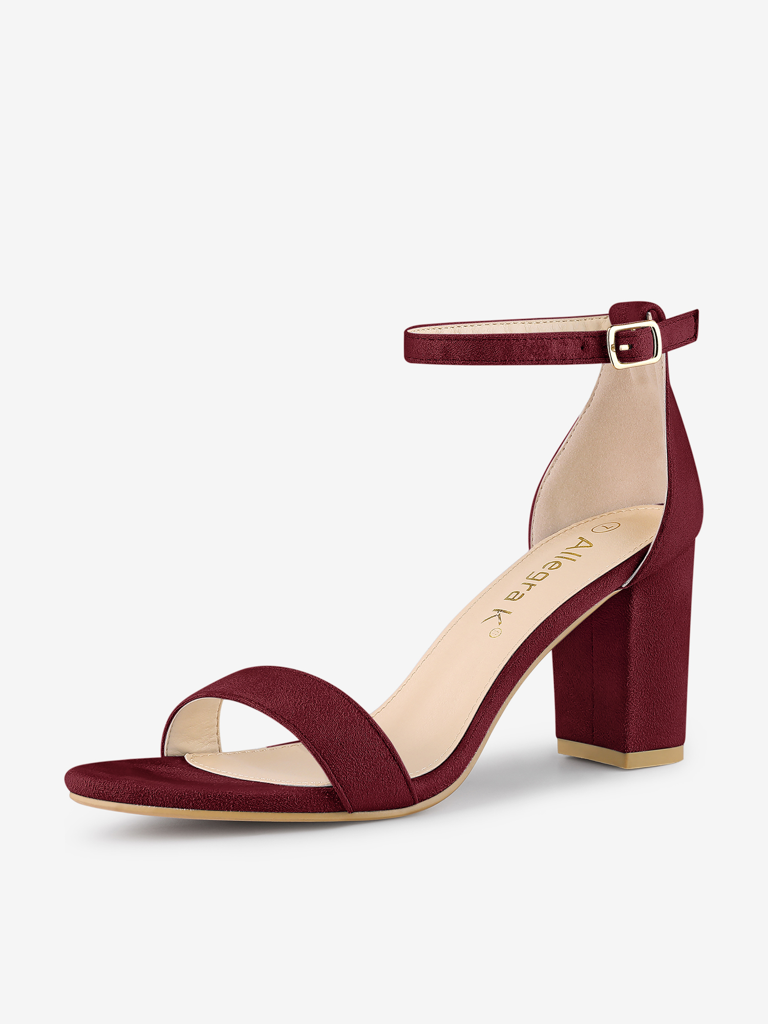 Women's Buckle Ankle Strap High Chunky Heels Sandals Burgundy/7