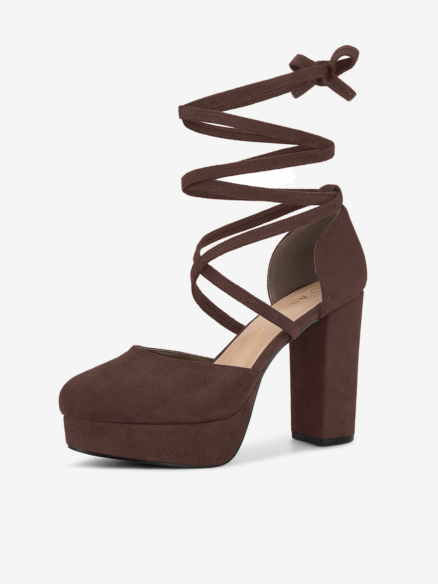 Platform Block Heel Lace Up Pumps Sandals Coffee/10