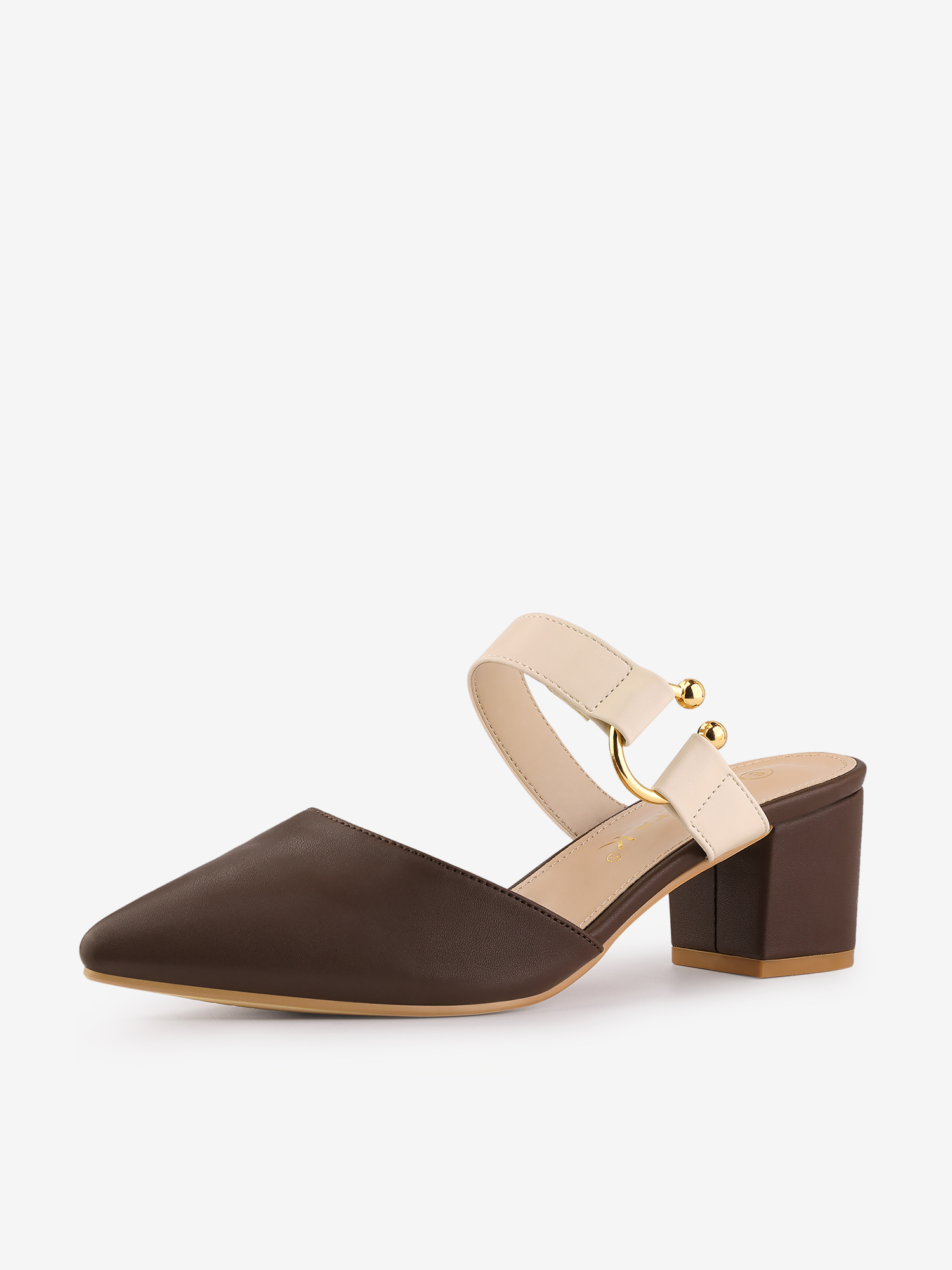 Pointed Toe Chunky Heel Dress Mules Pumps Brown/9