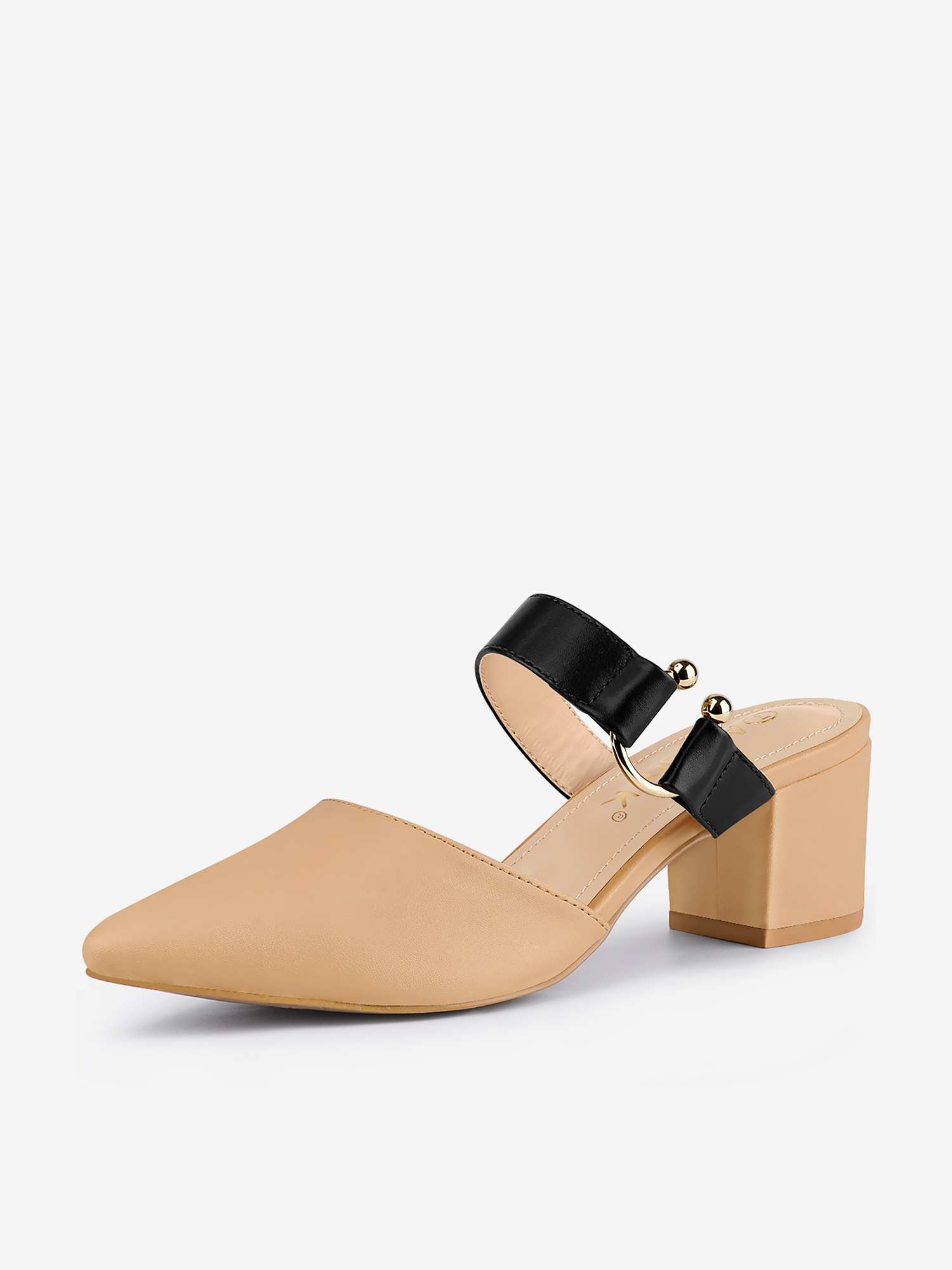Pointed Toe Chunky Heel Dress Mules Pumps Khaki/5