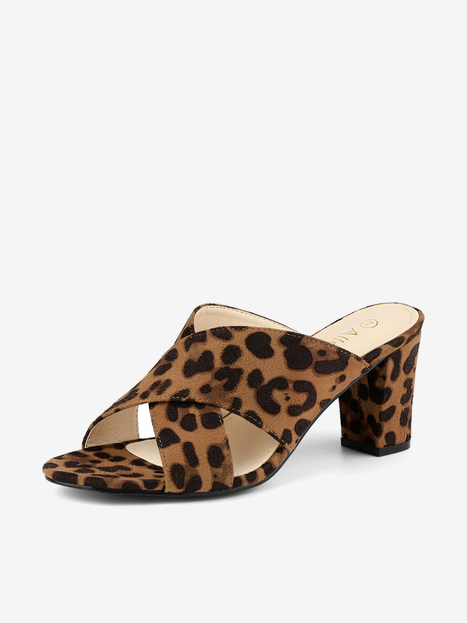 Crisscross Strap Block Heel Slide Sandals Brown Leopard/6
