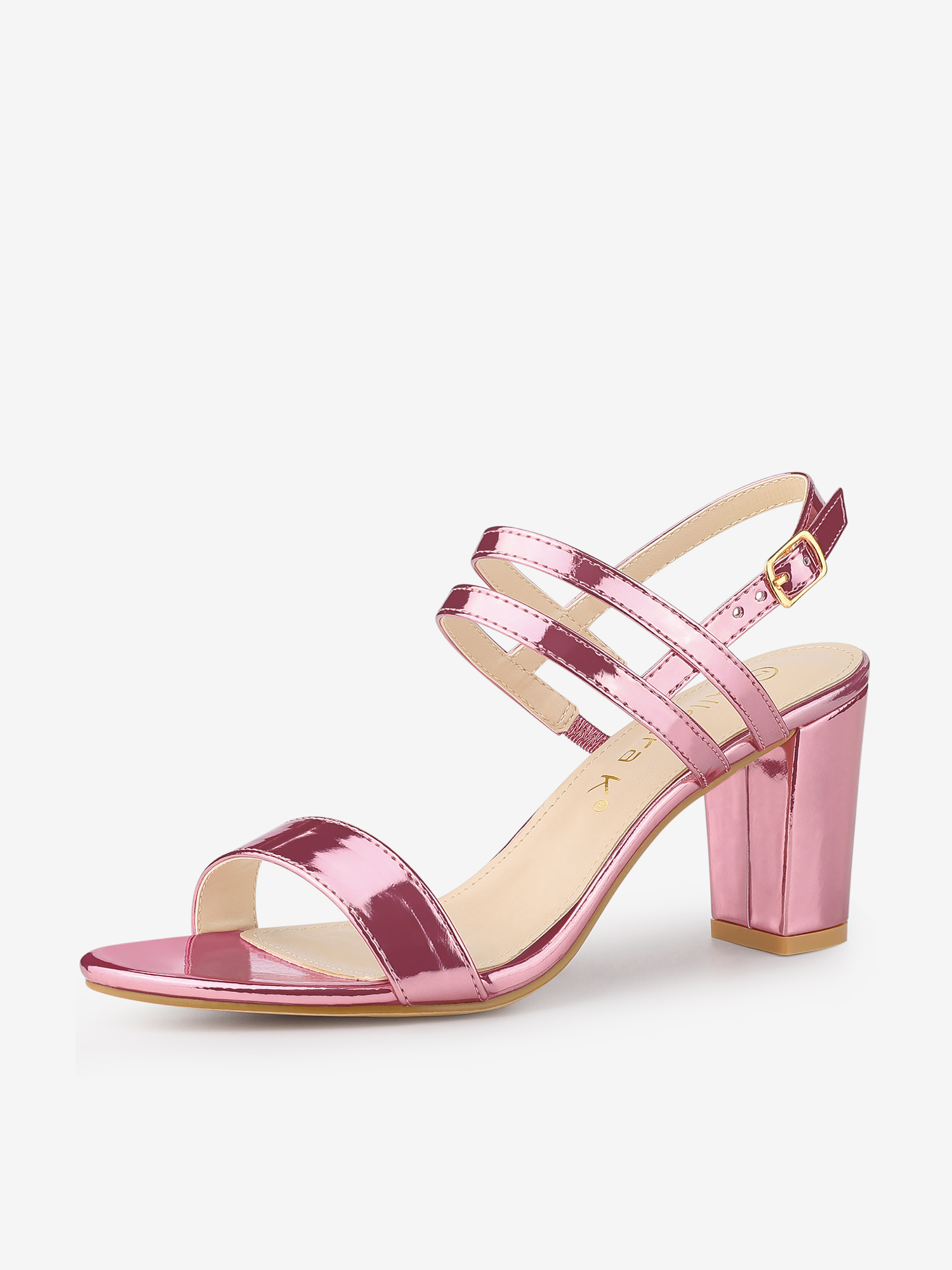 Open Toe Slingback Block Heel Ankle Strap Sandals Pink/8.5