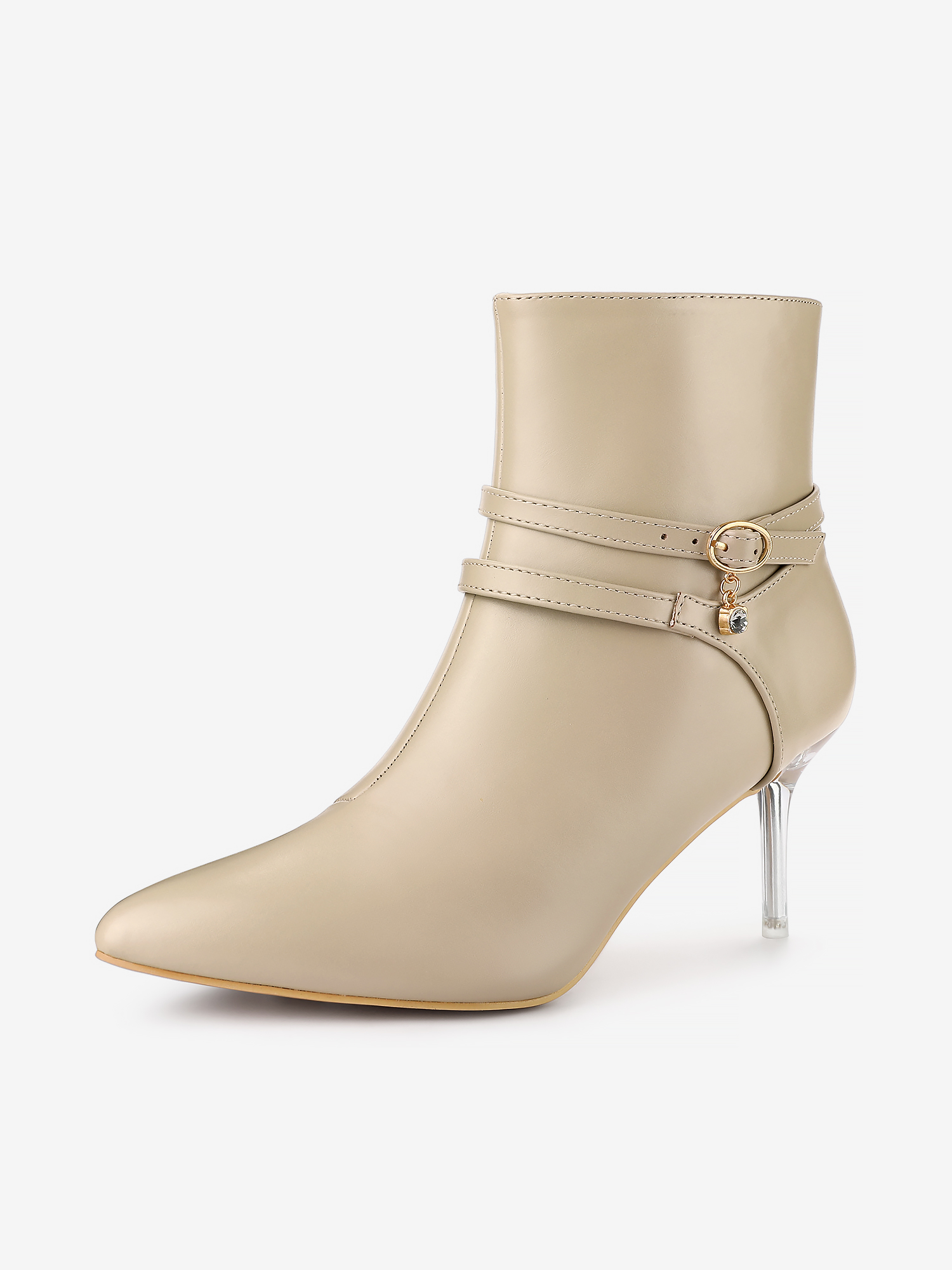 Pointed Toe Transparent Stiletto Clear Heel Ankle Boots Beige/11
