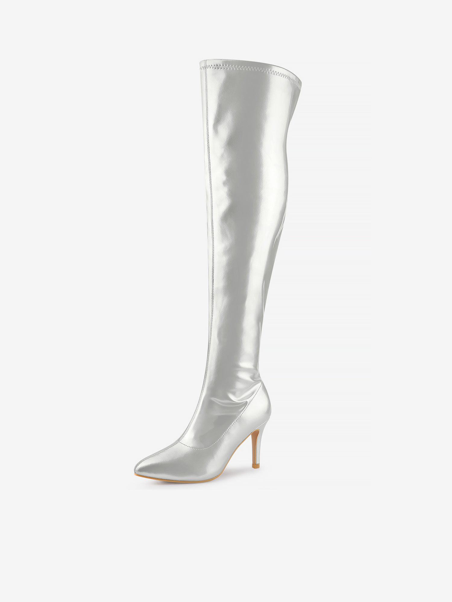 Pointed Toe Stiletto Heel Over The Knee High Boots Silver/5.5