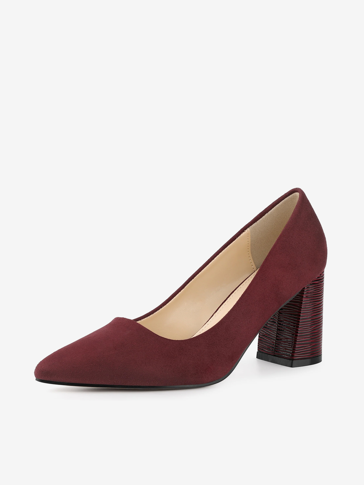 Pointy Toe Slip On Plaid Printing Chunky Heel Pumps Burgundy/5.5