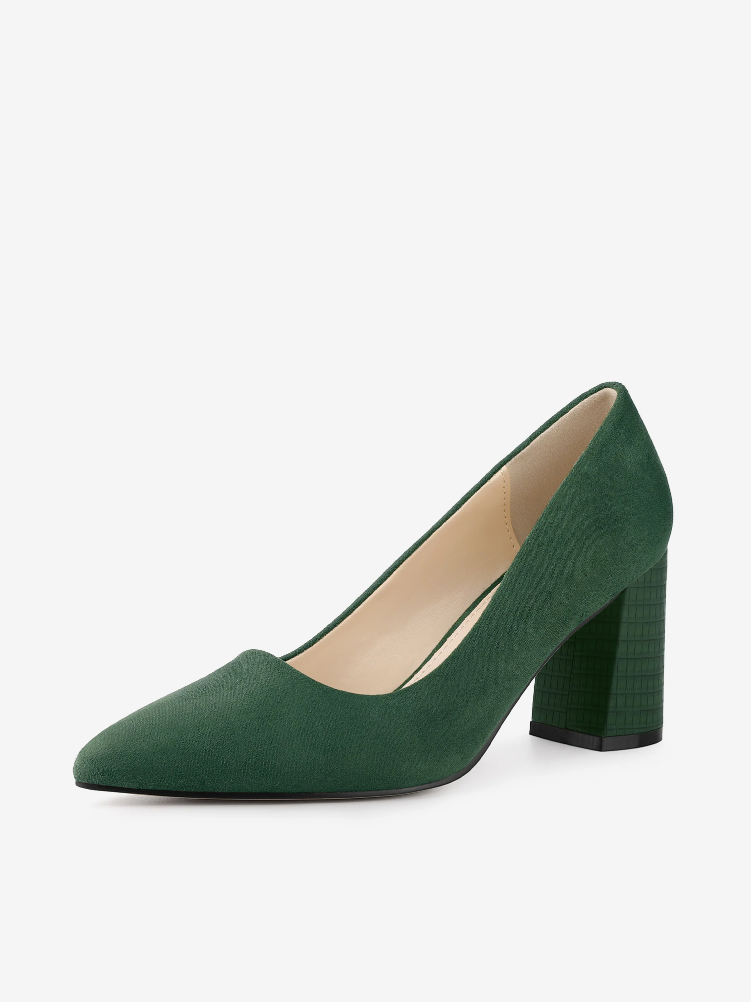 Pointy Toe Slip On Plaid Printing Chunky Heel Pumps Green/6.5