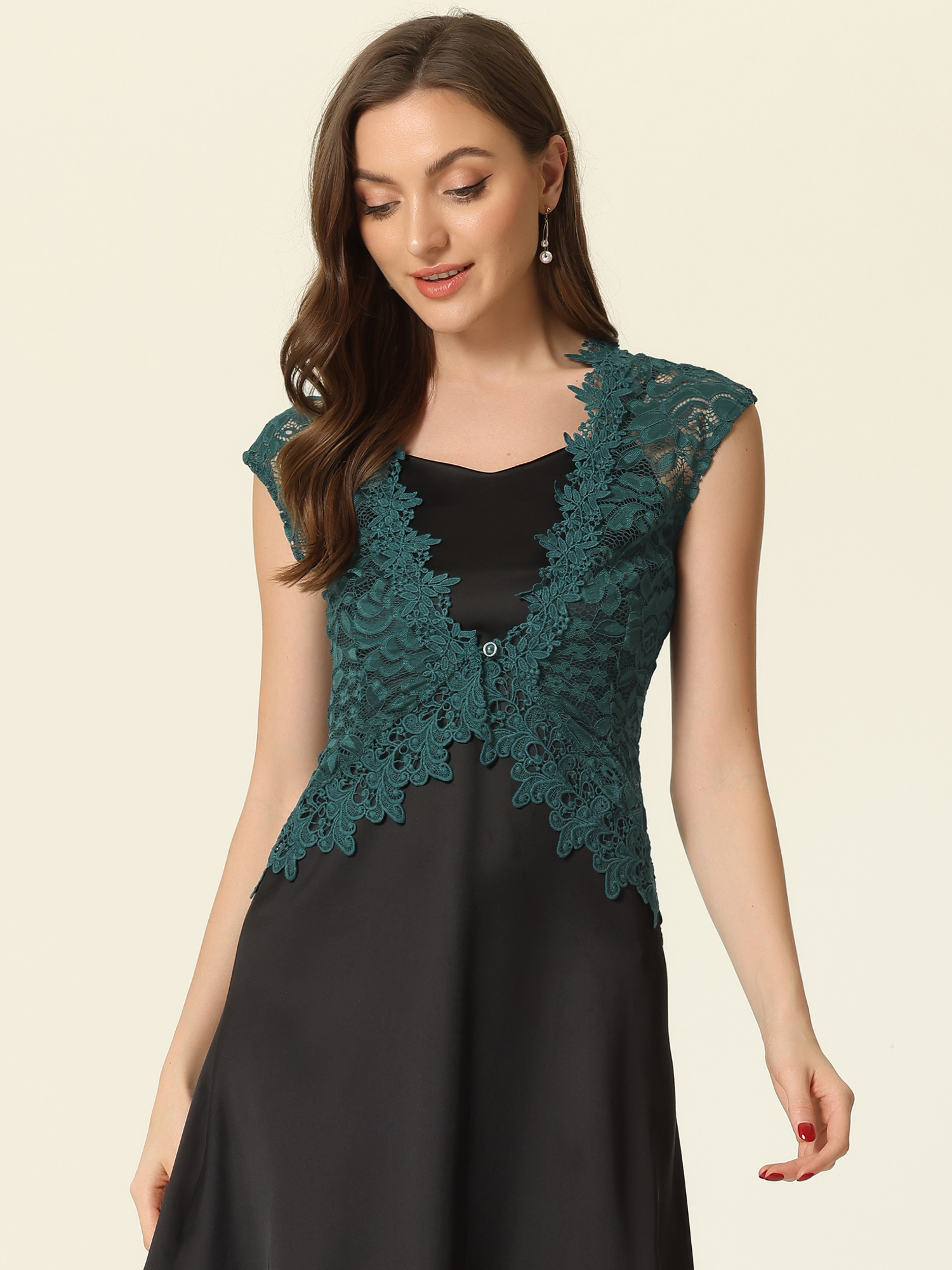 Floral Lace Shrug Wedding Guest Cap Sleeve Formal Sheer Bolero Cardigan Blue Green/S