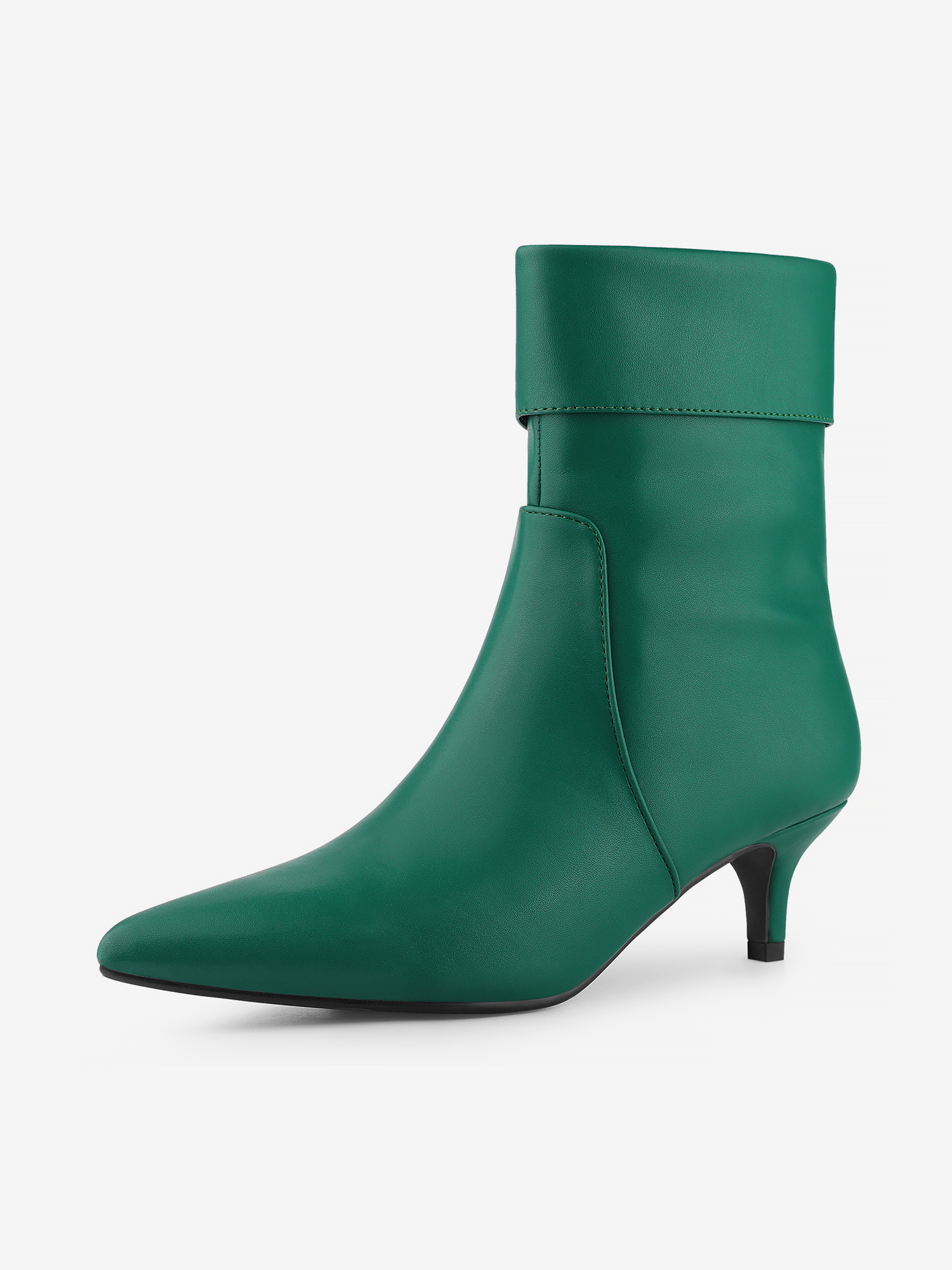 Faux Leather Fold Over Kitten Heel Zipper Ankle Boot Green/7