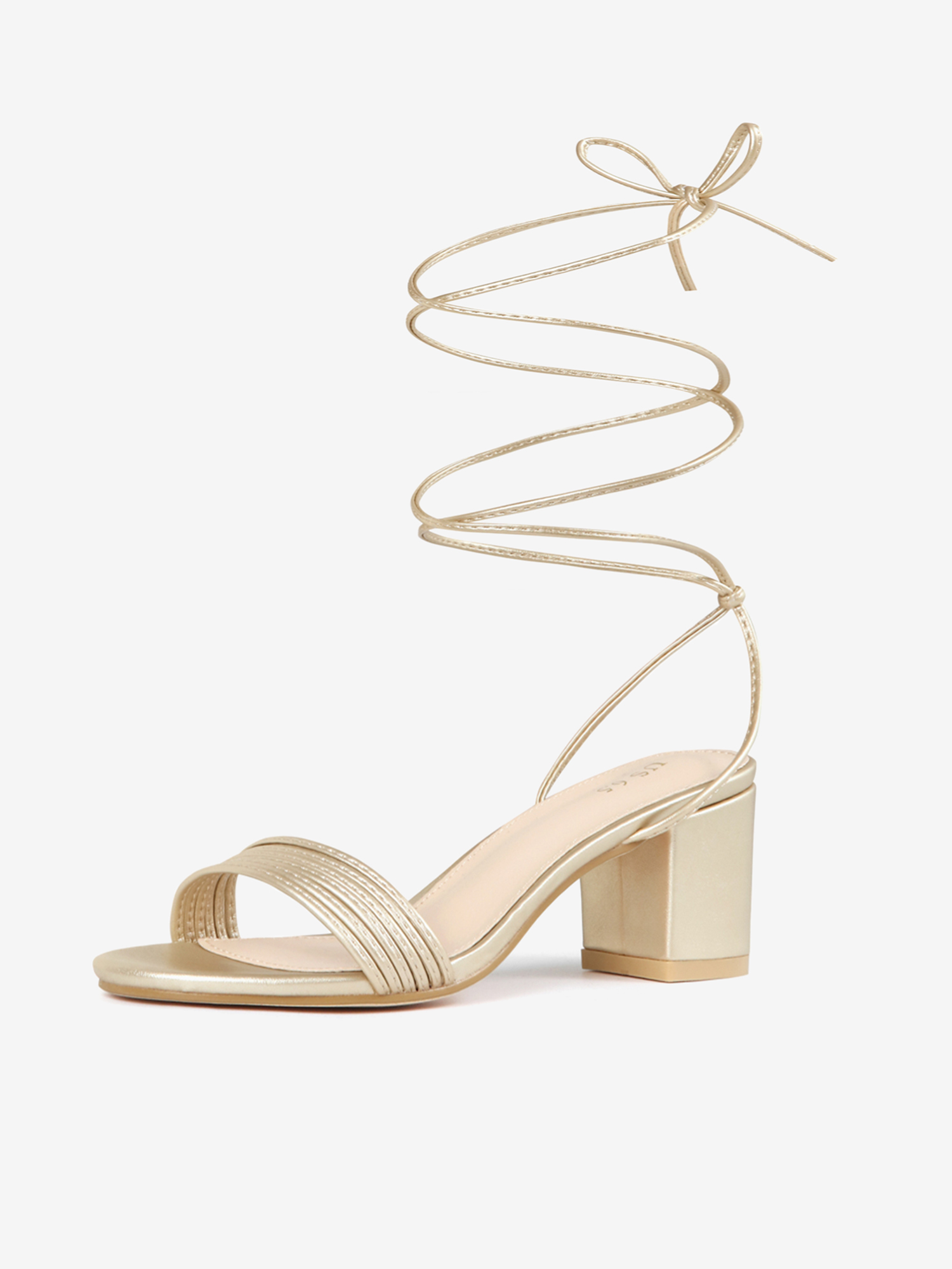 Women's Sparkle Strappy Lace Up Block Heel Sandals Gold/7