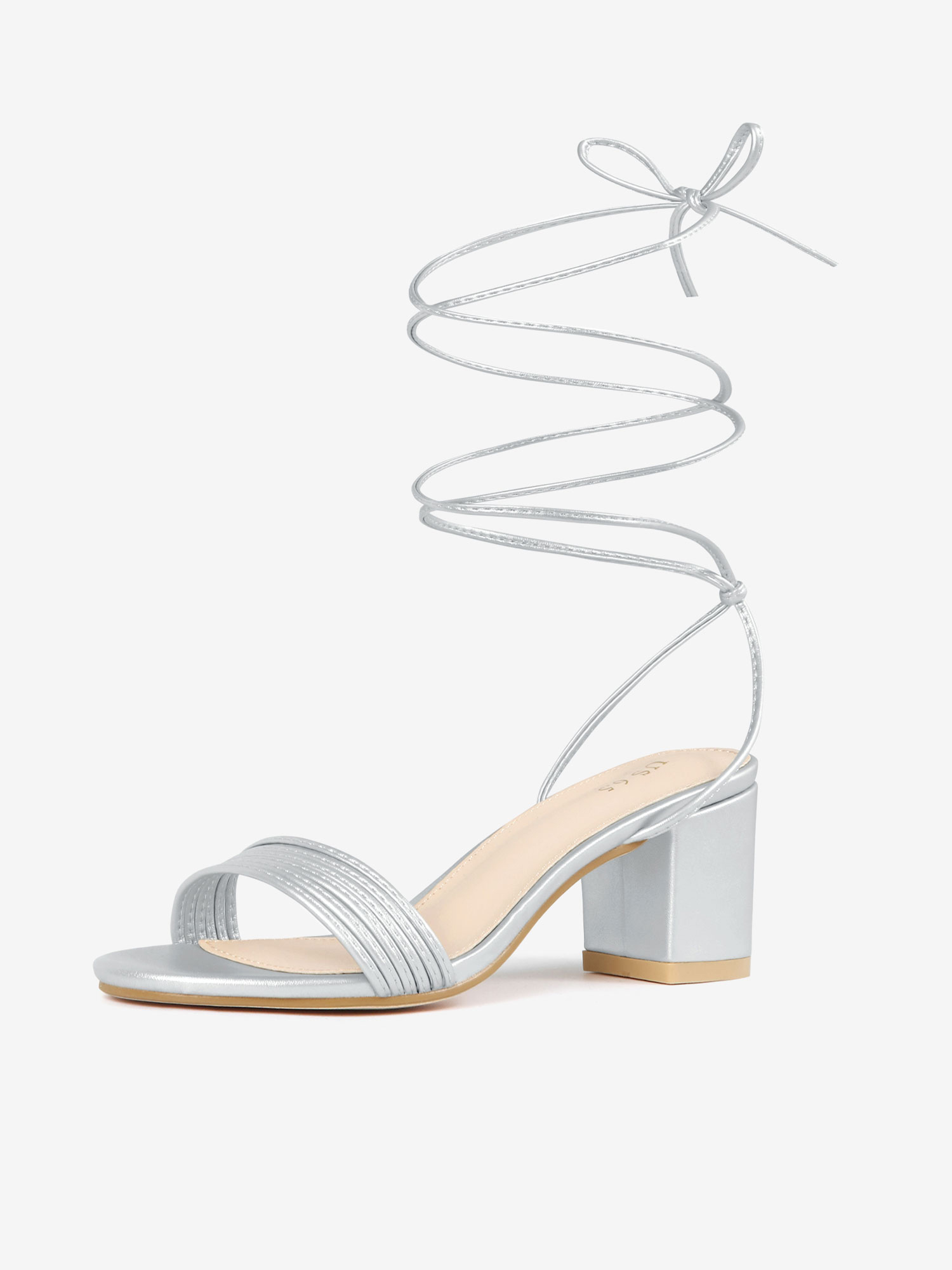 Women's Sparkle Strappy Lace Up Block Heel Sandals Silver/8