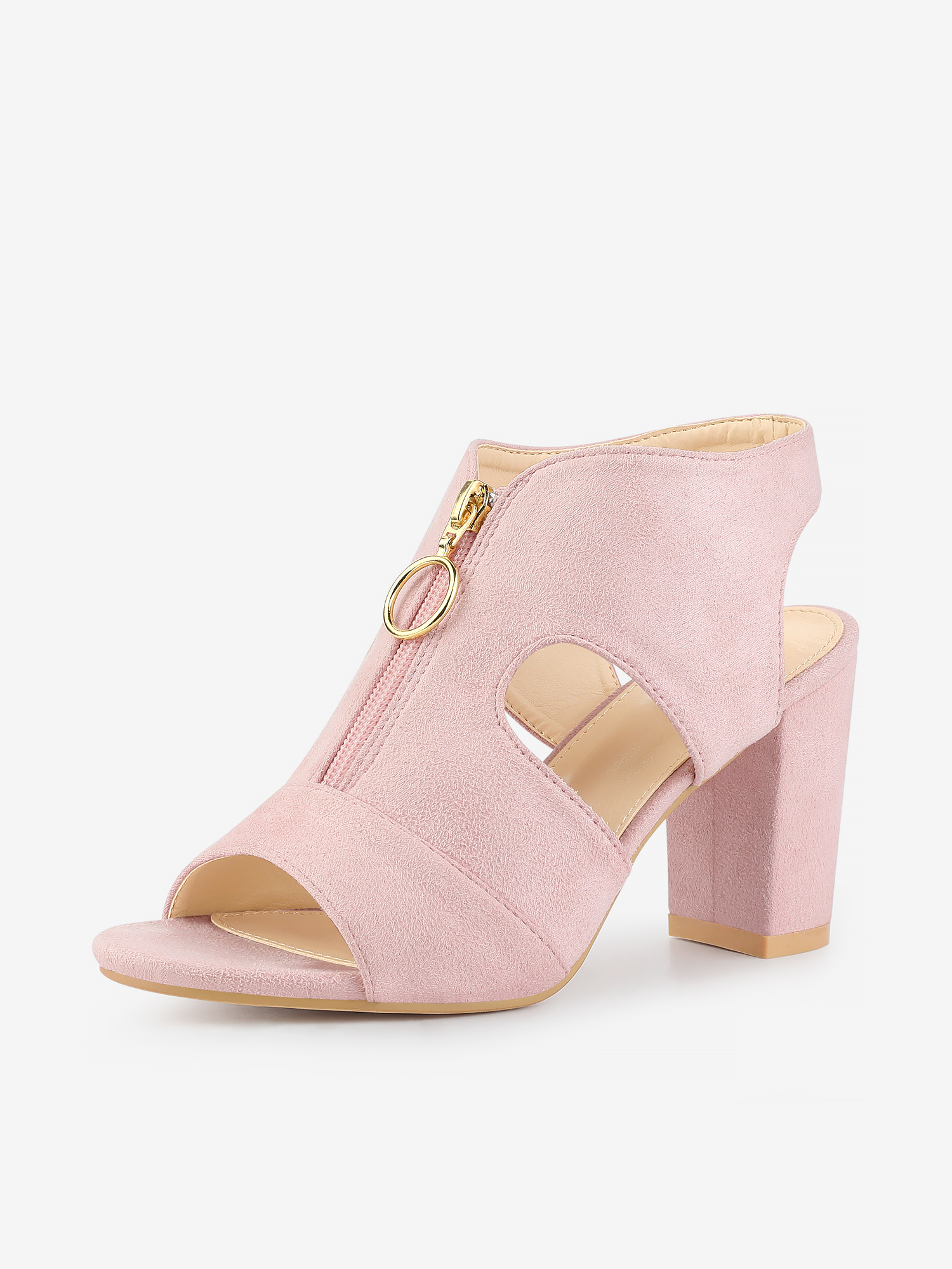 Women's Front Zipped Clog Shoes Chunky Heels Slingback Sandals Light Pink/10