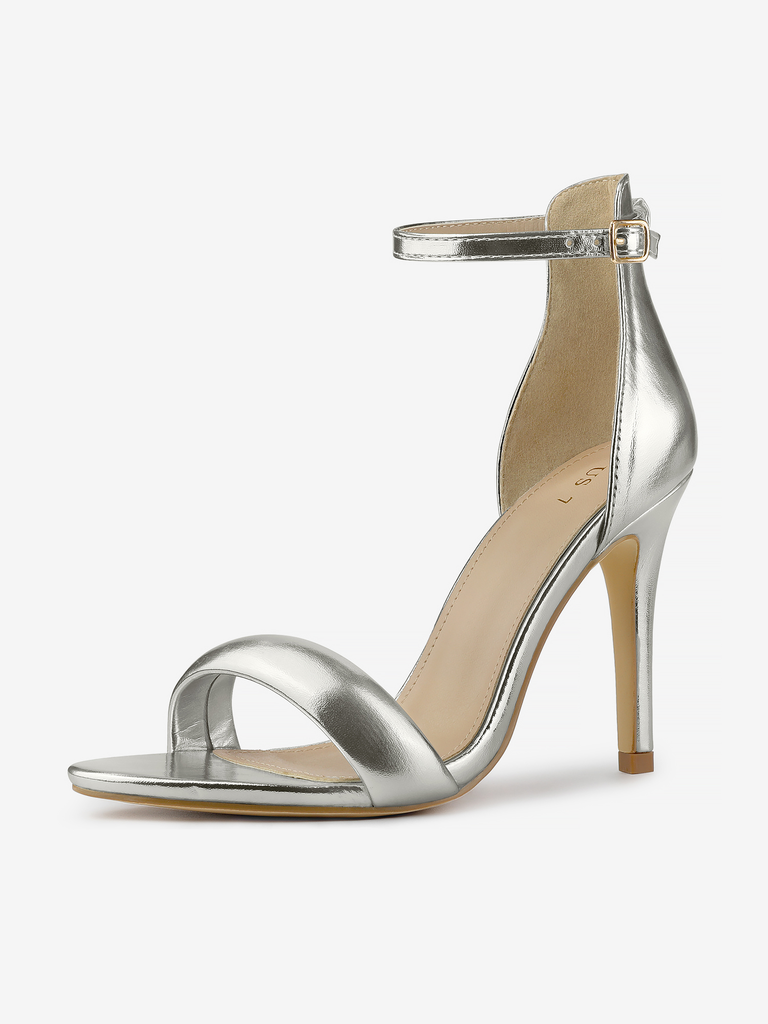 Women's Round Toe Buckle Ankle Strap High Stiletto Heel Sandals Silver/7.5