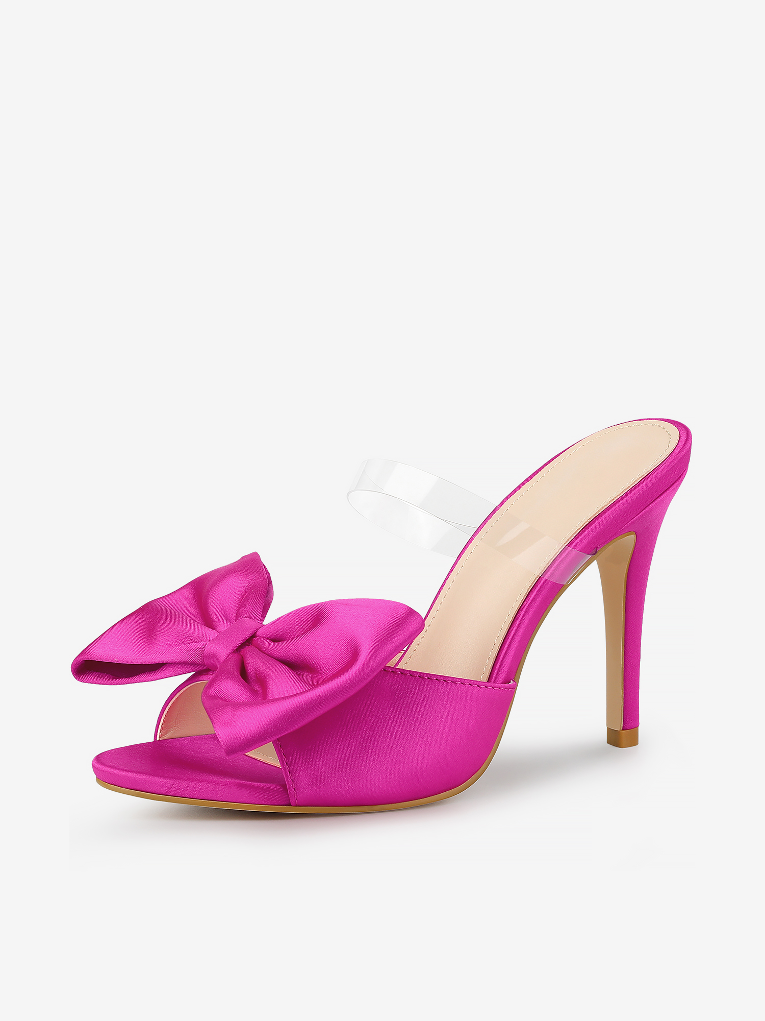 Women's Clean Strap Bow Stiletto Heels Mules Slide Sandals Hot Pink/6