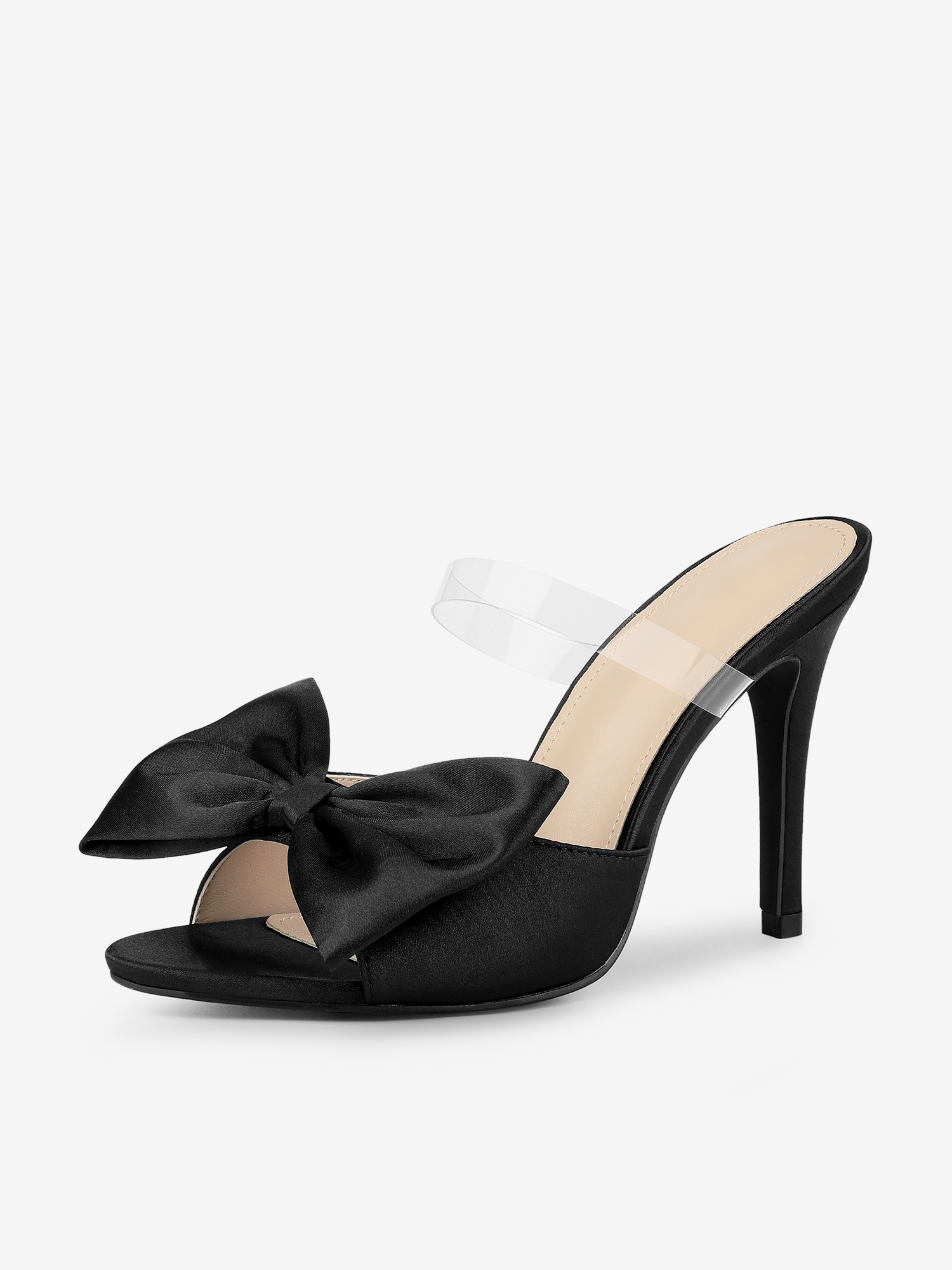 Women's Clean Strap Bow Stiletto Heels Mules Slide Sandals Black/6.5