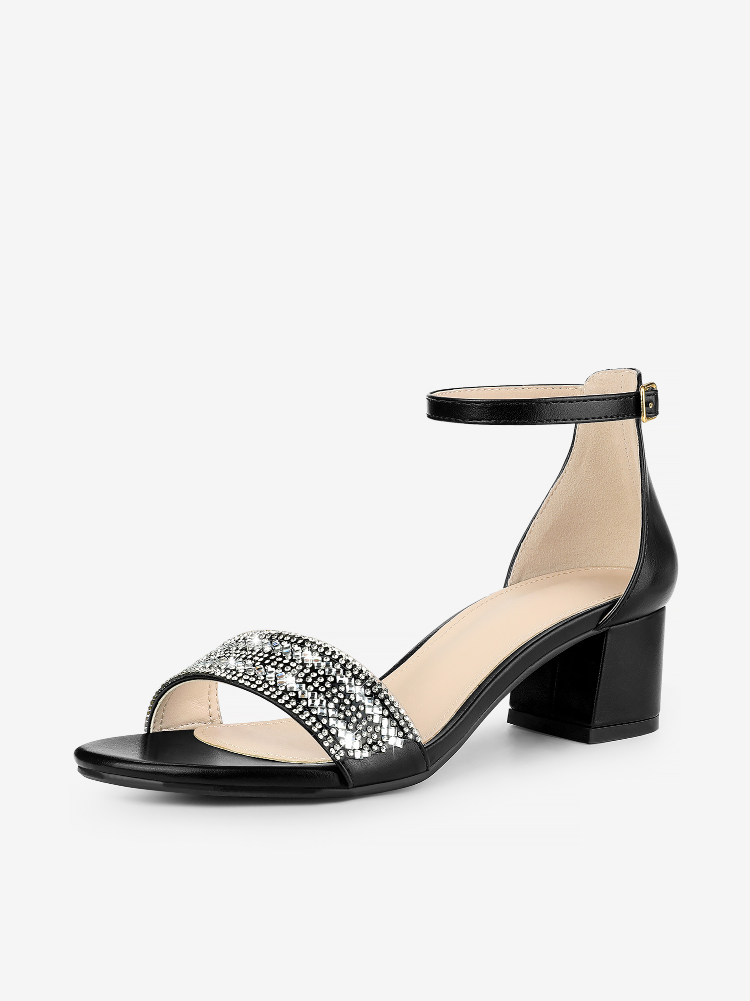 Women's Sparkly Rhinestone Ankle Strap Chunky Heel Sandals Black/6