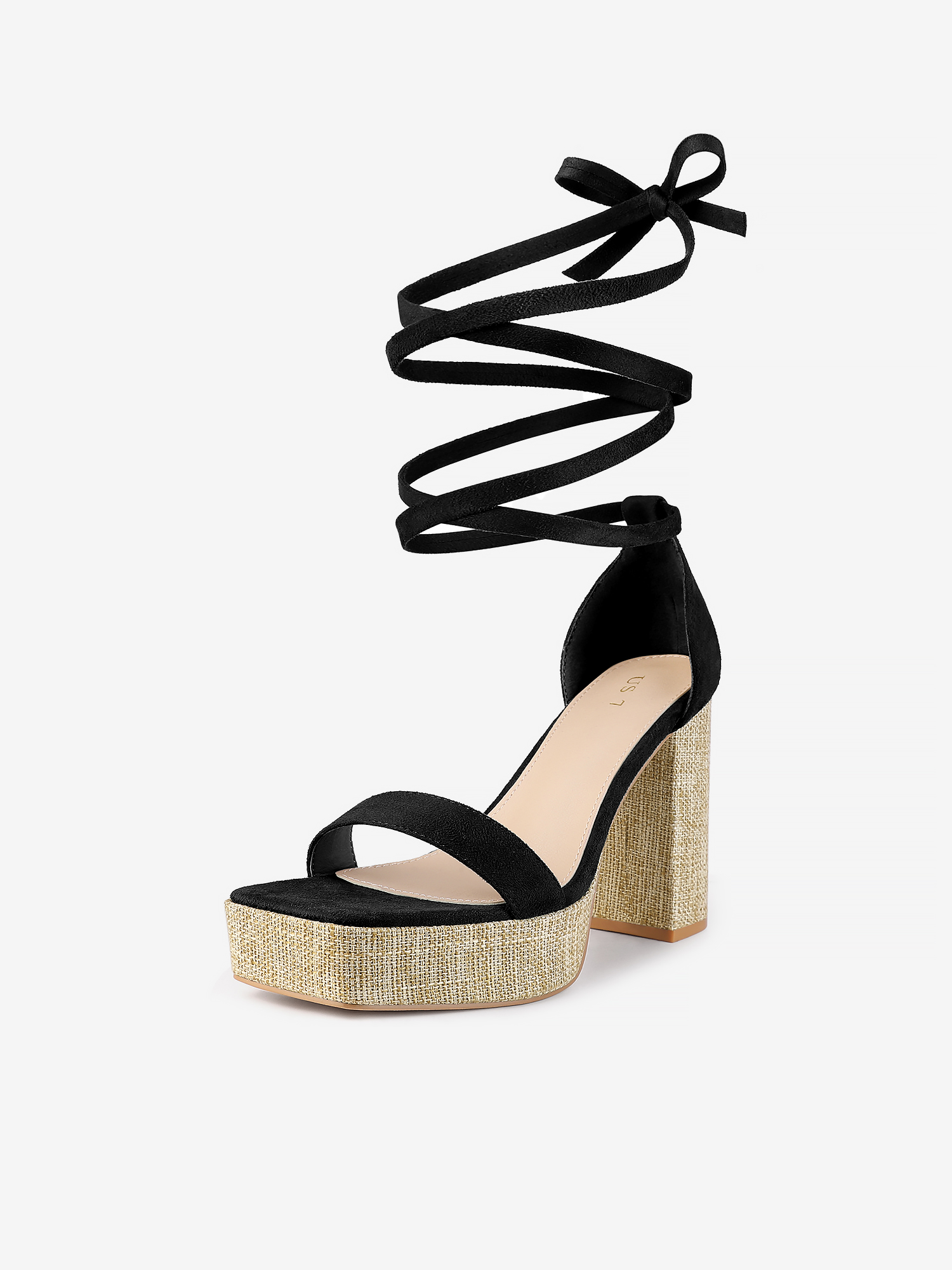 Women's Square Toe Lace Up Chunky High Heel Platform Sandals Black/10