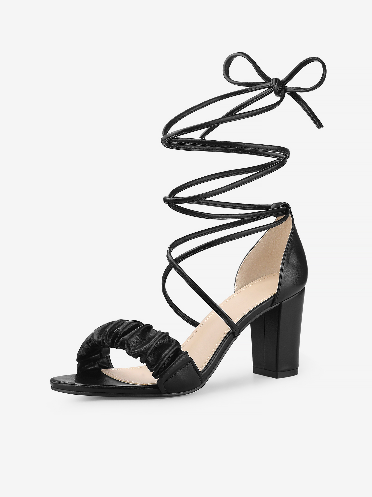 Women's Open Toe Slouching Front Strap Lace Up Chunky Heels Sandals Black/7.5