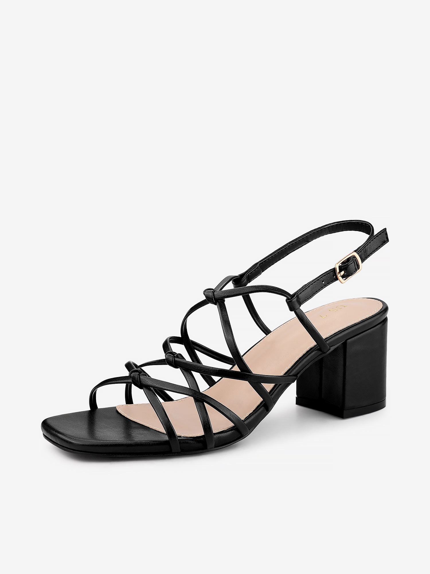 Women's Open Toe Knots Ankle Strap Chunky Heels Sandals Black/9