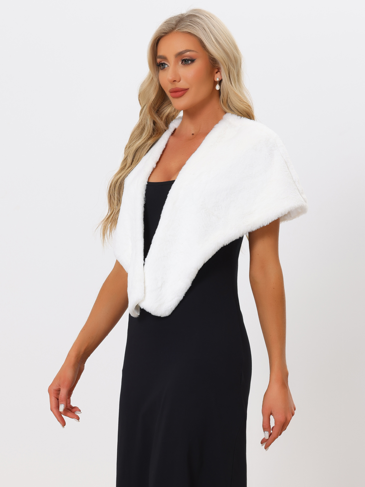 Faux Fur Shawl Winter 1920s Stole Bridal Wedding Wraps White/XL