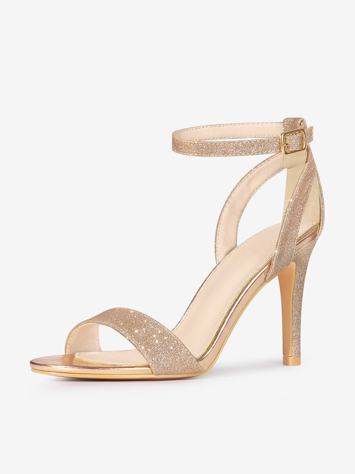 Glitter Ankle Strap Stiletto High Heel Sandals Rose Gold/6