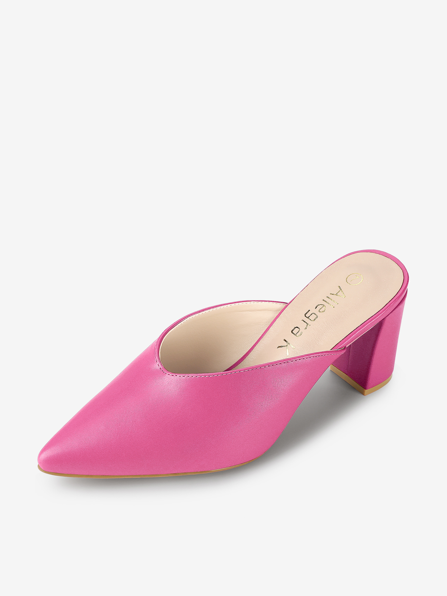 Pointed Toe Chunky Heel Slides Mules Hot Pink/9