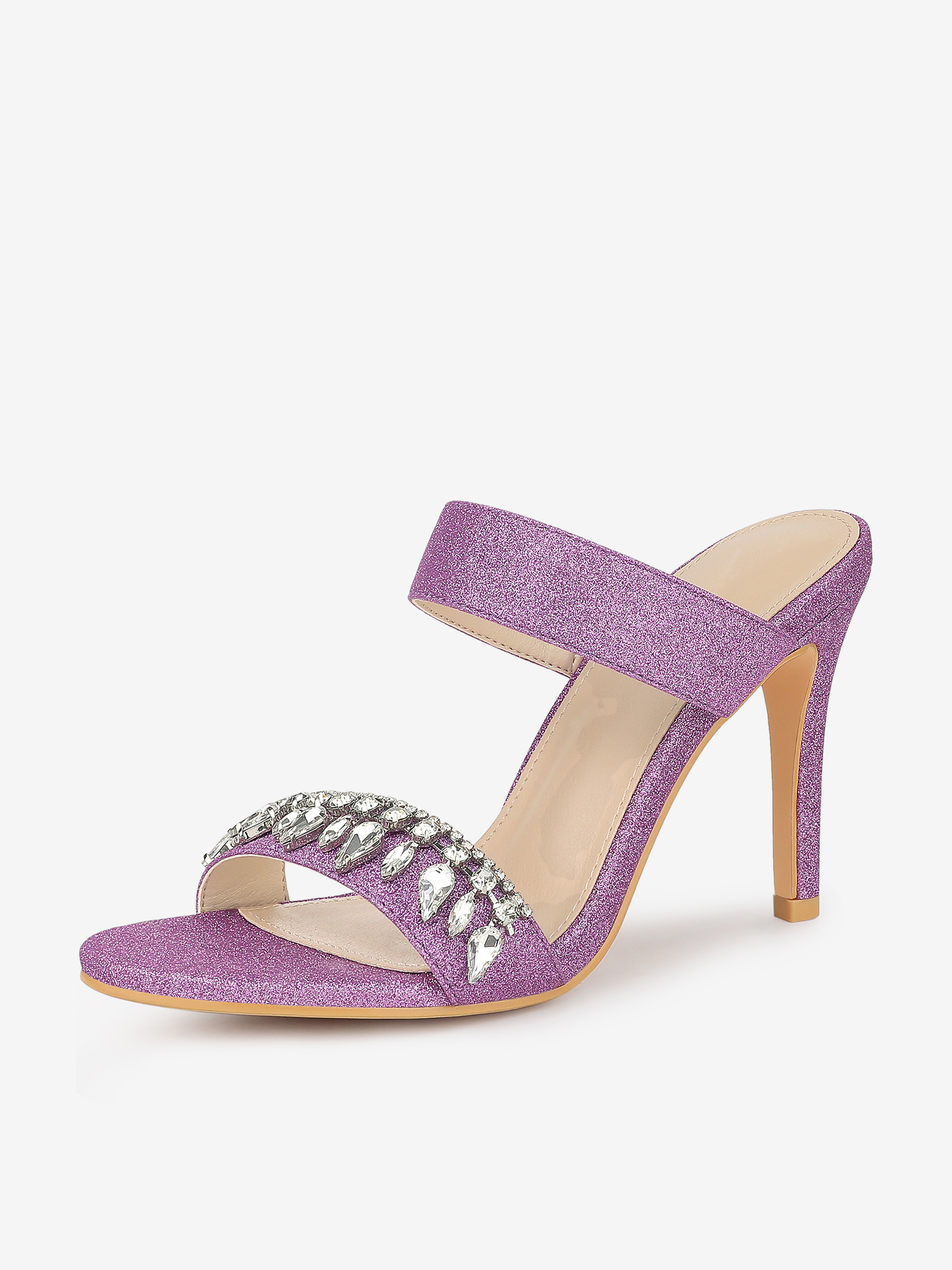 Open Toe Glitter Rhinestone Decor Stiletto Heel Sandals Purple/6