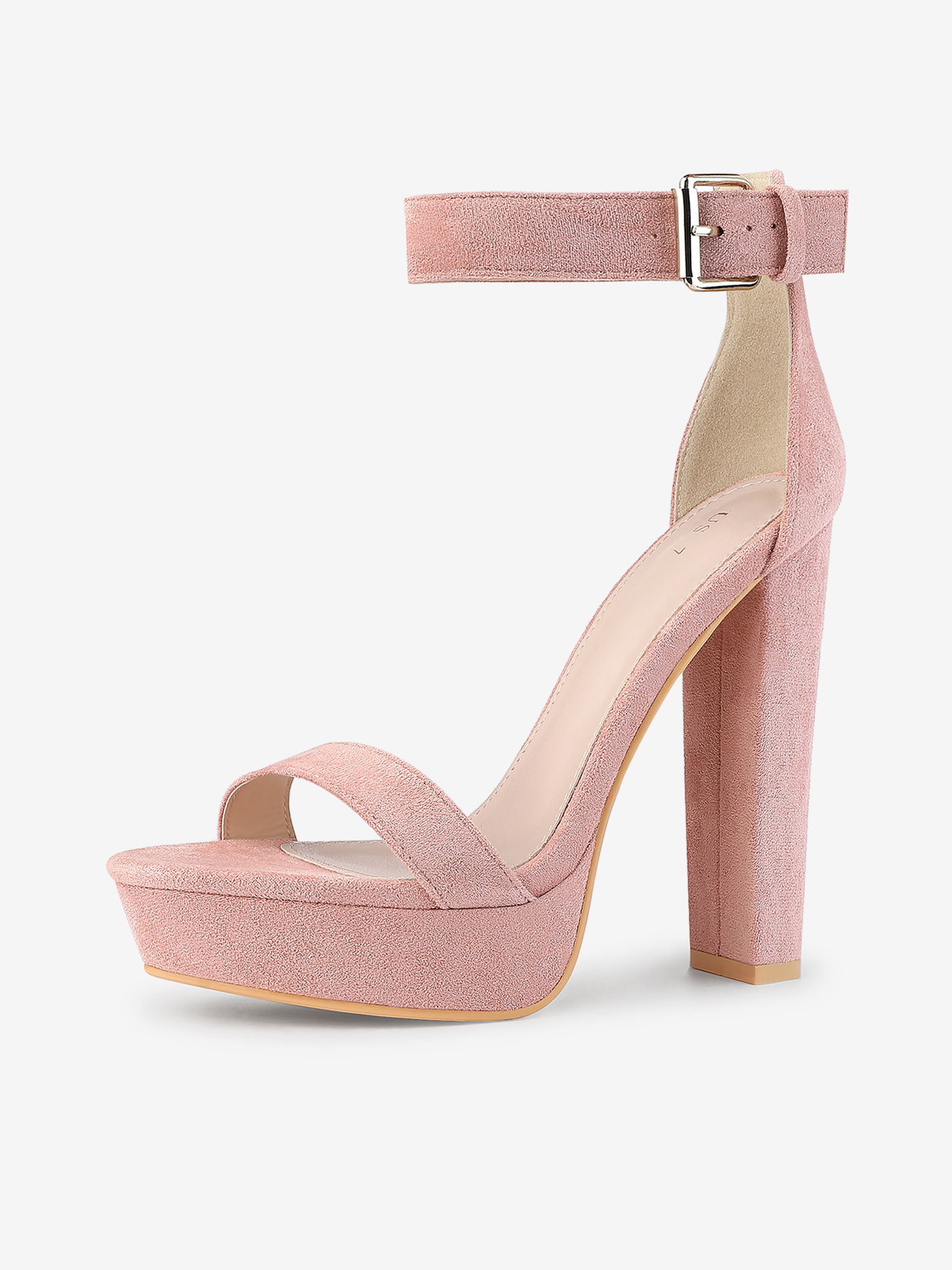 Faux Suede Platform Ankle Strap Chunky High Heel Sandals Dust Pink/8