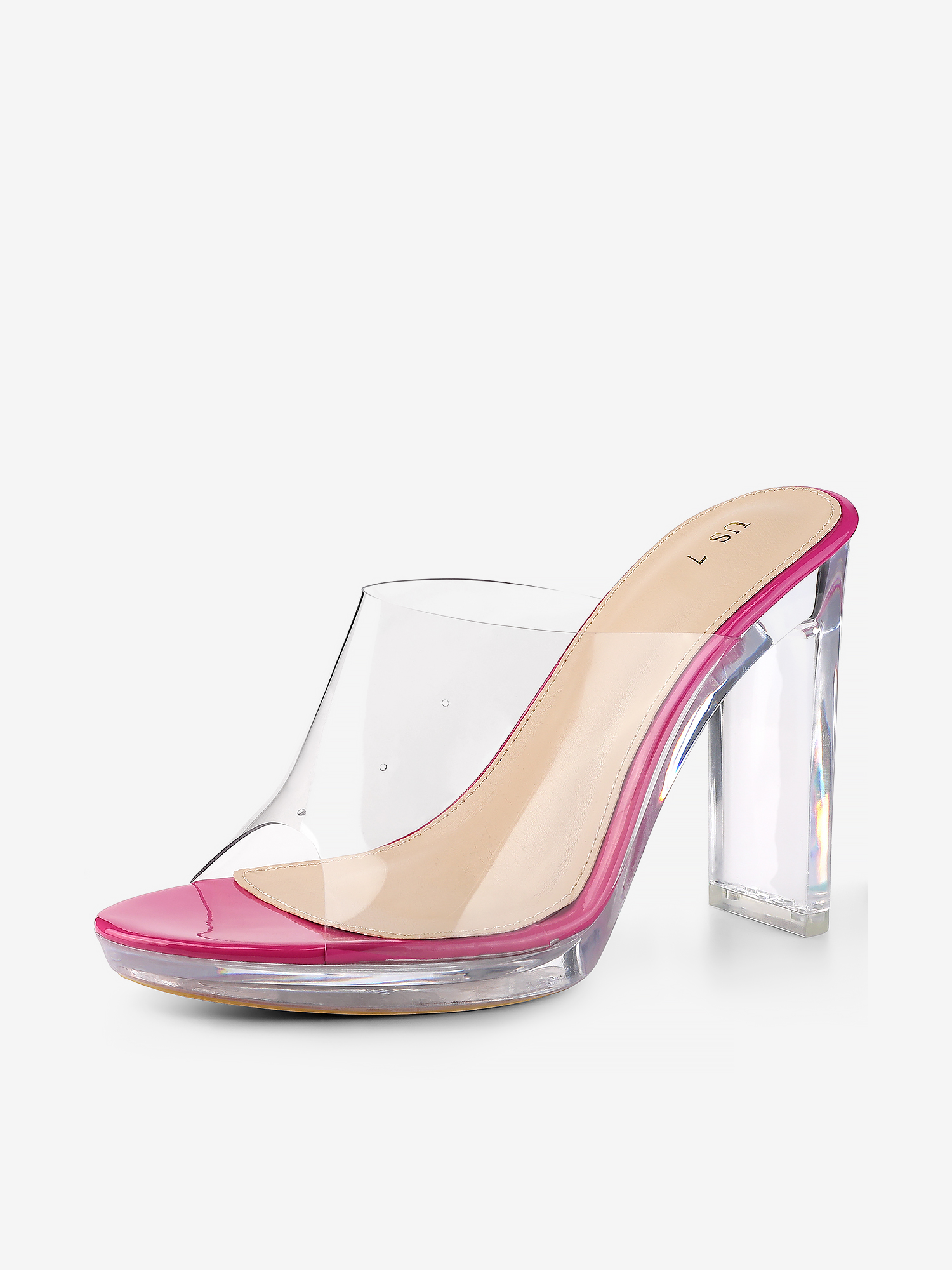 Clear Heel Platform Open Toe Chunky Slides Sandals Hot Pink/8.5