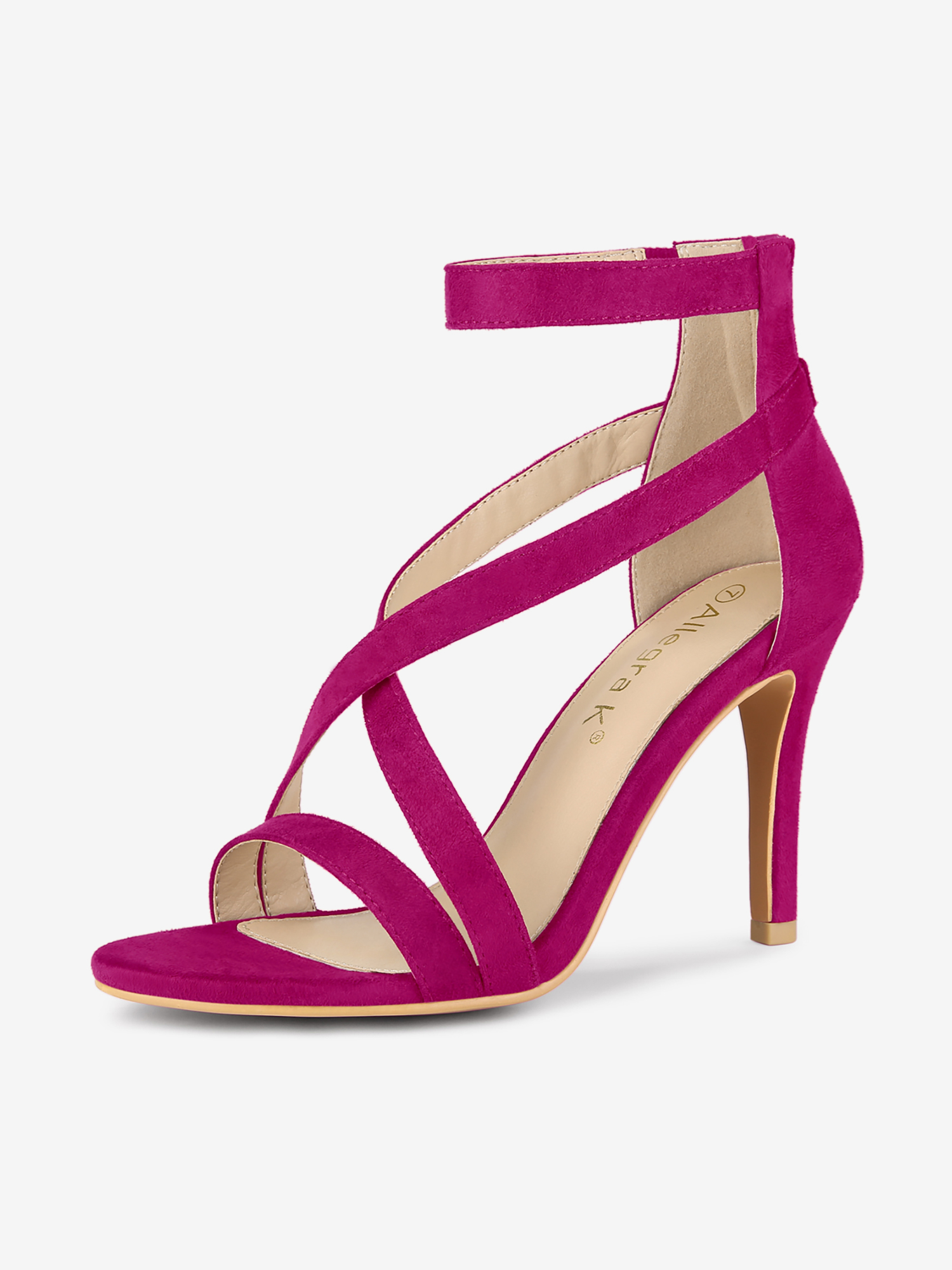 Zipper Ankle Strap Stiletto Heel Sandals Hot Pink/8