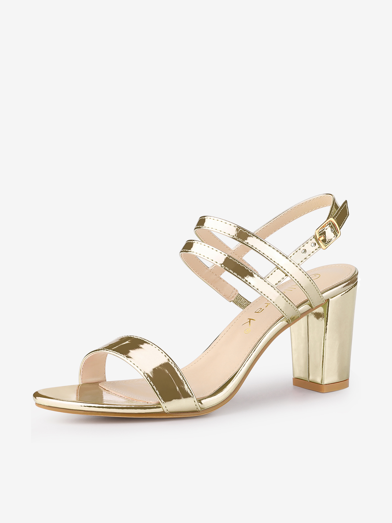 Open Toe Slingback Block Heel Ankle Strap Sandals Gold/6.5