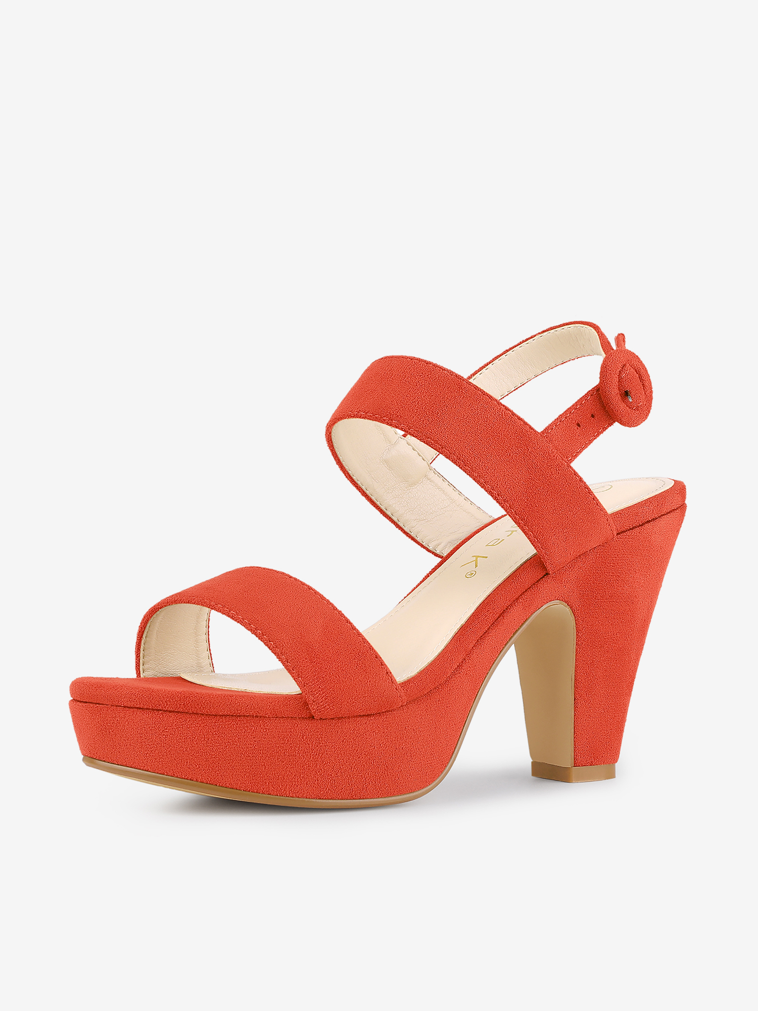 Faux Suede Platform Chunky High Heel Slingback Sandals Orange/6