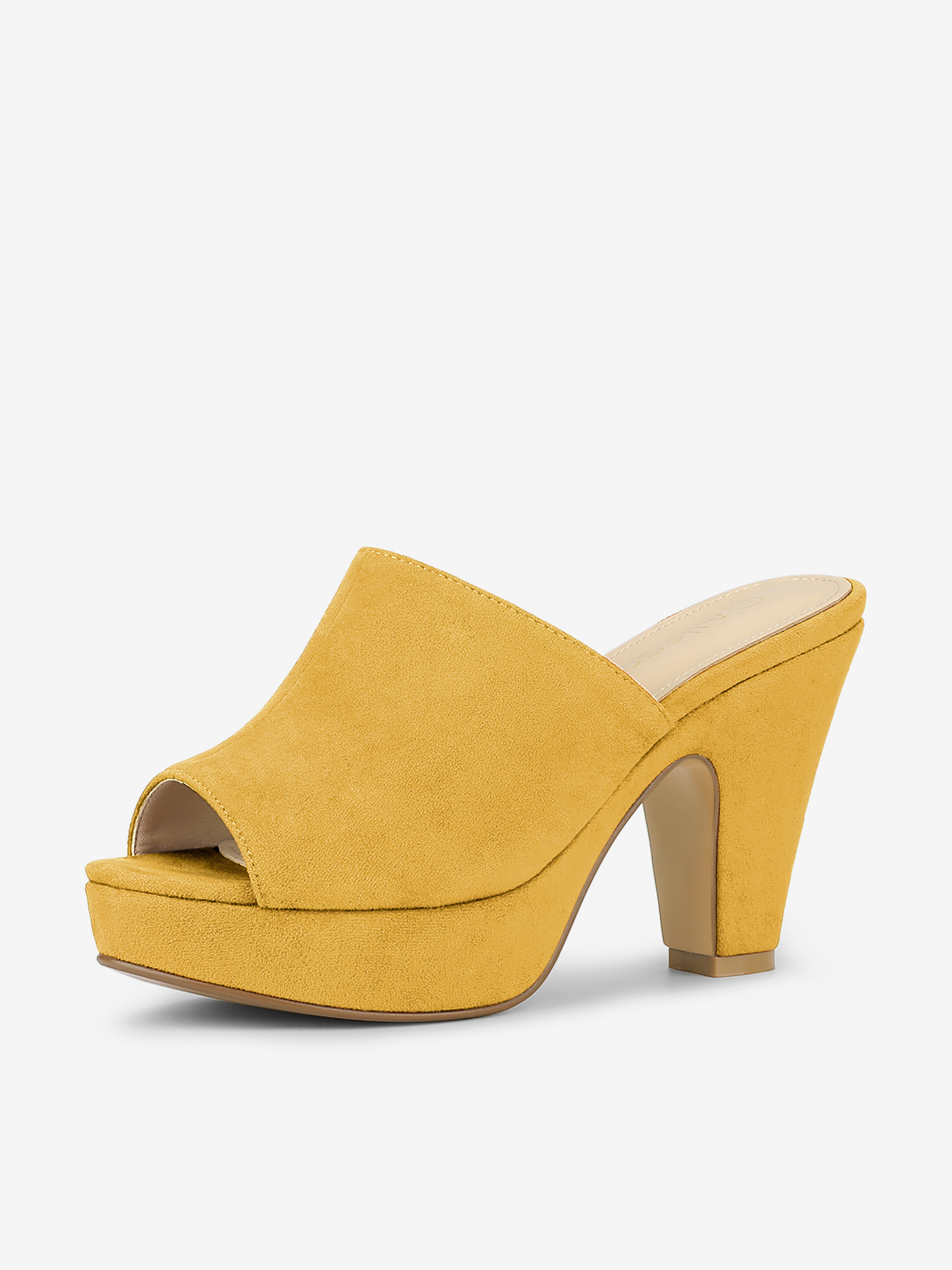 Faux Suede Open Toe Platform Chunky Heel Slide Sandals Yellow/9