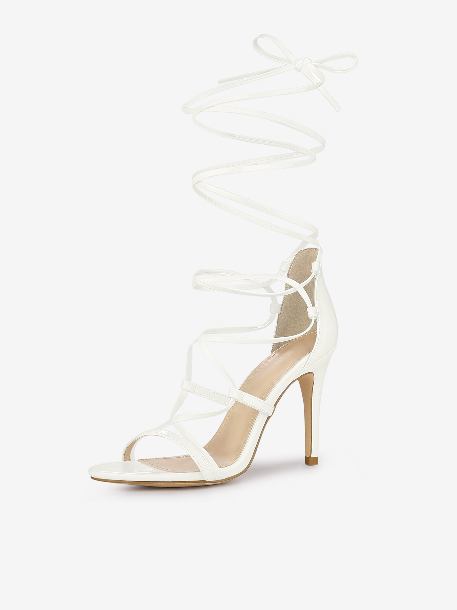 Strappy Straps Lace Up Stiletto Heel Sandals White/6
