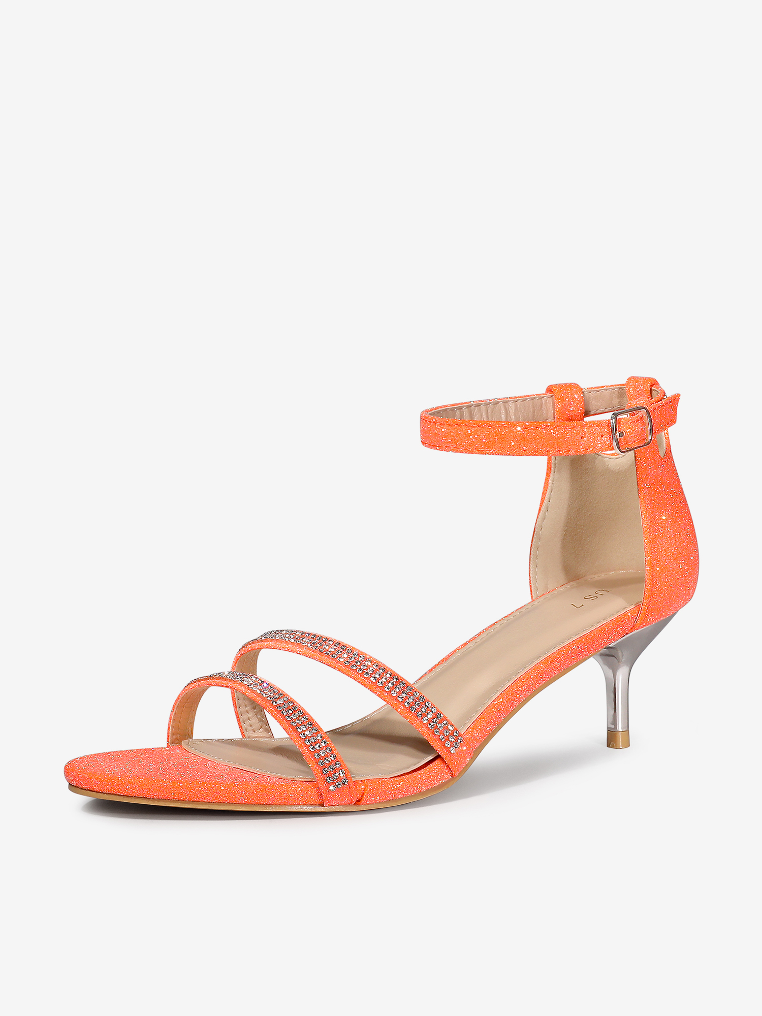 Glitter Stiletto Kitten Heel Buckle Closure Sandals Orange/8.5